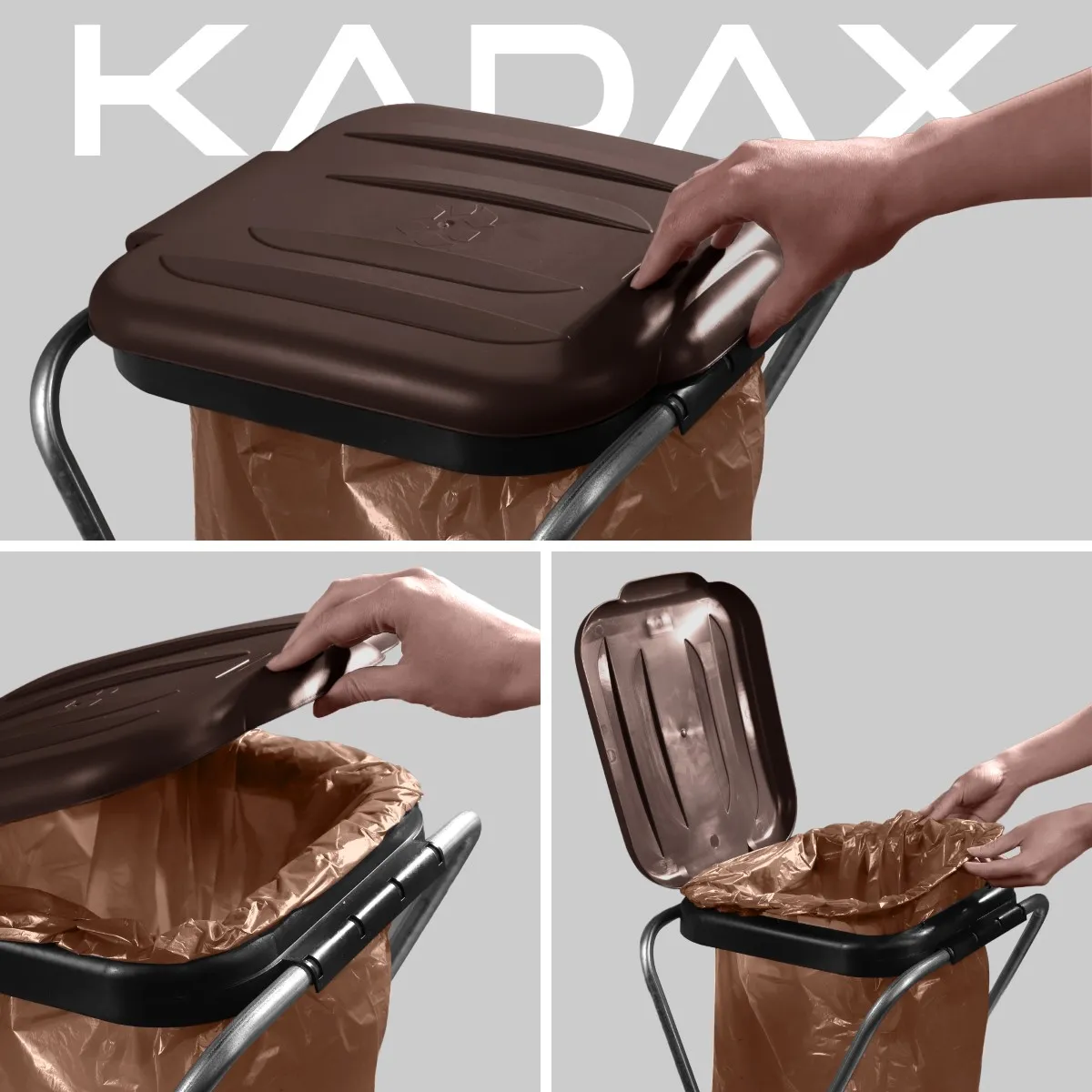 Bakel vienkartinių atliekų rūšiavimo maišų stovas, rudas