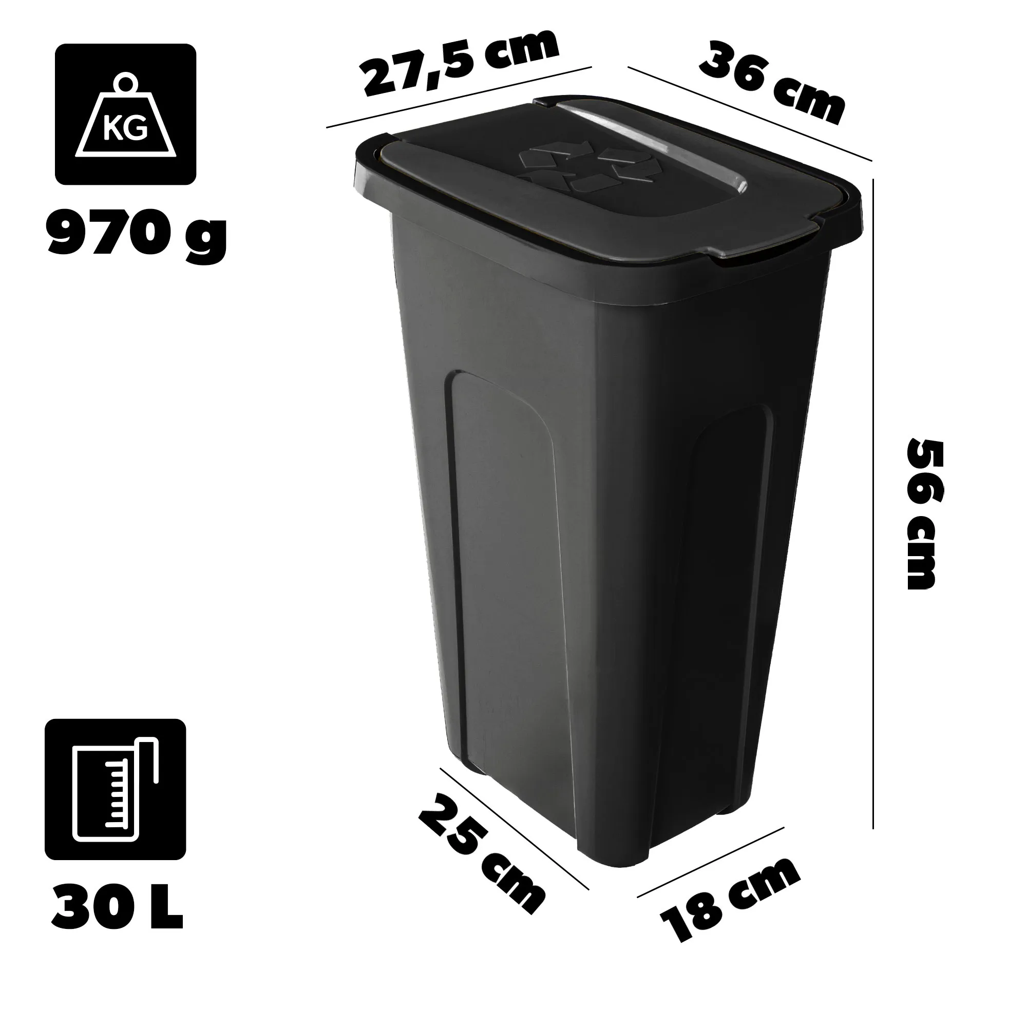 „Entrago“ 30 litrų juoda šiukšliadėžė