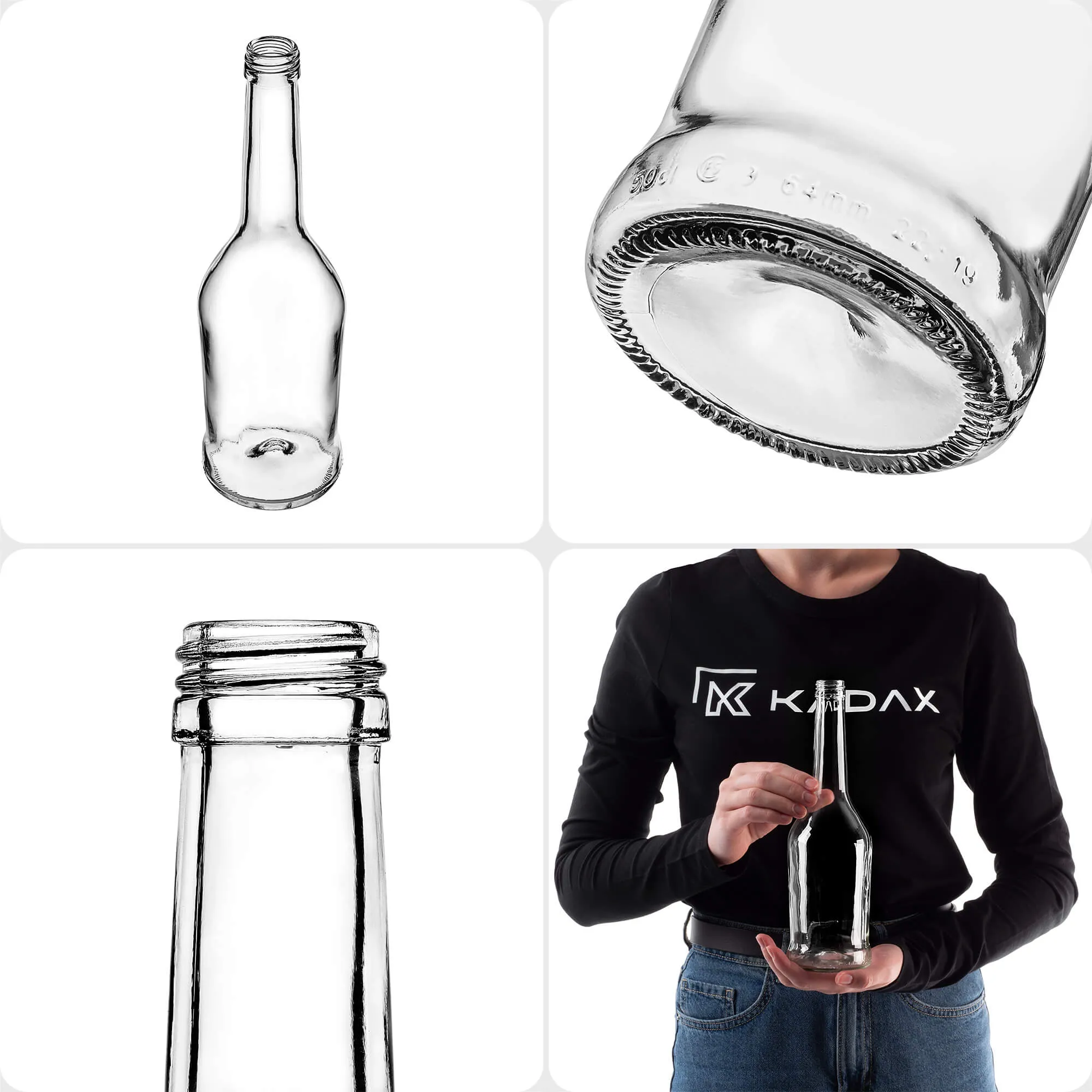 Stiklinis butelis Luarė tinktūrai 500 ml su juodu dangteliu 1 vnt.