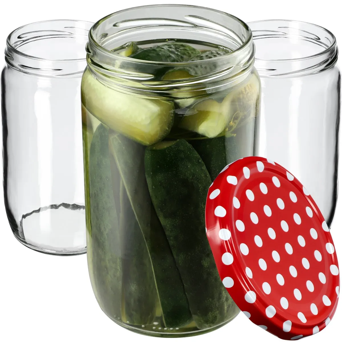 Niva konservavimo stiklainiai 720 ml 64 vnt. 82 mm + dangteliai „Raudonieji žirneliai“