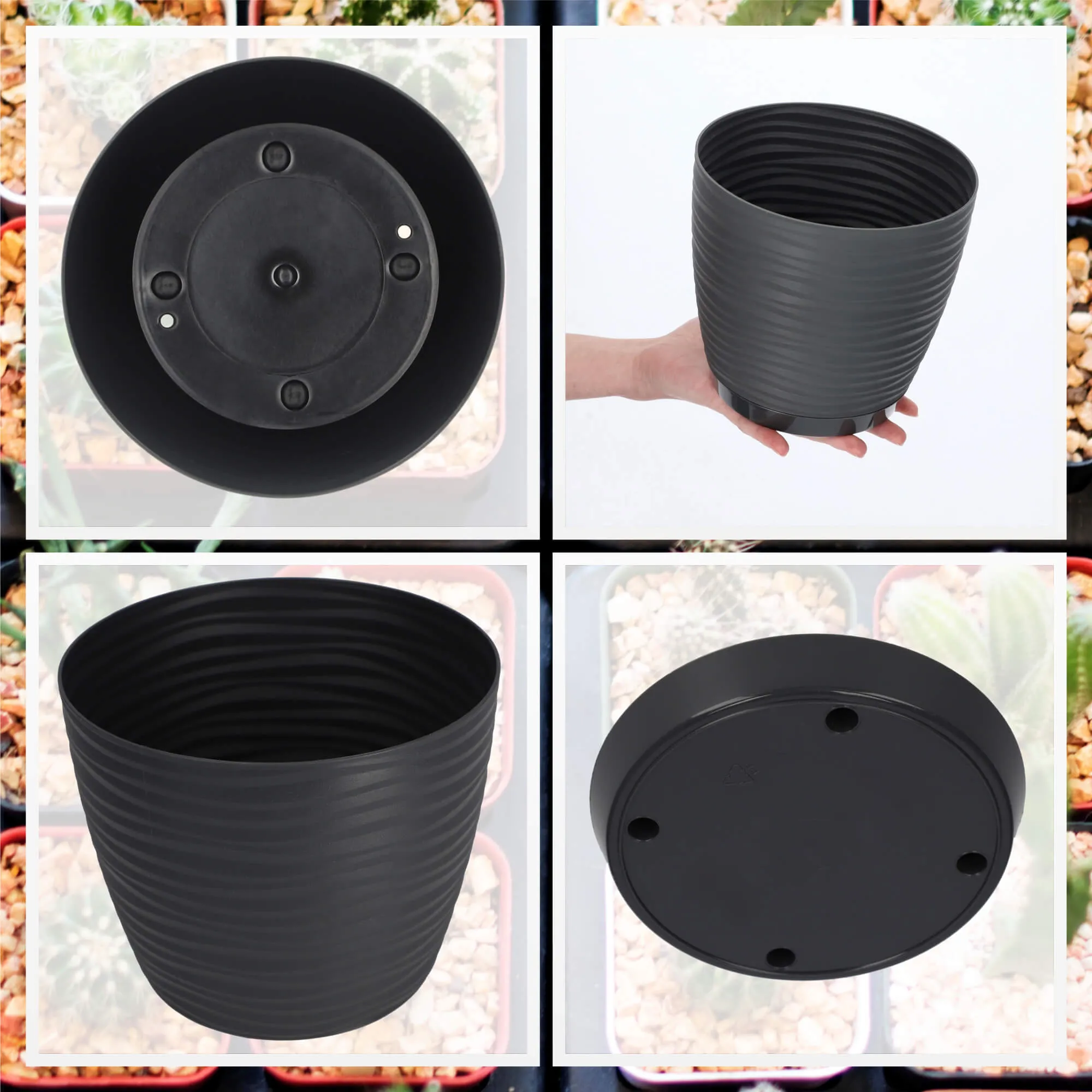 Apvalus gėlių vazonas su lėkštute 15 cm