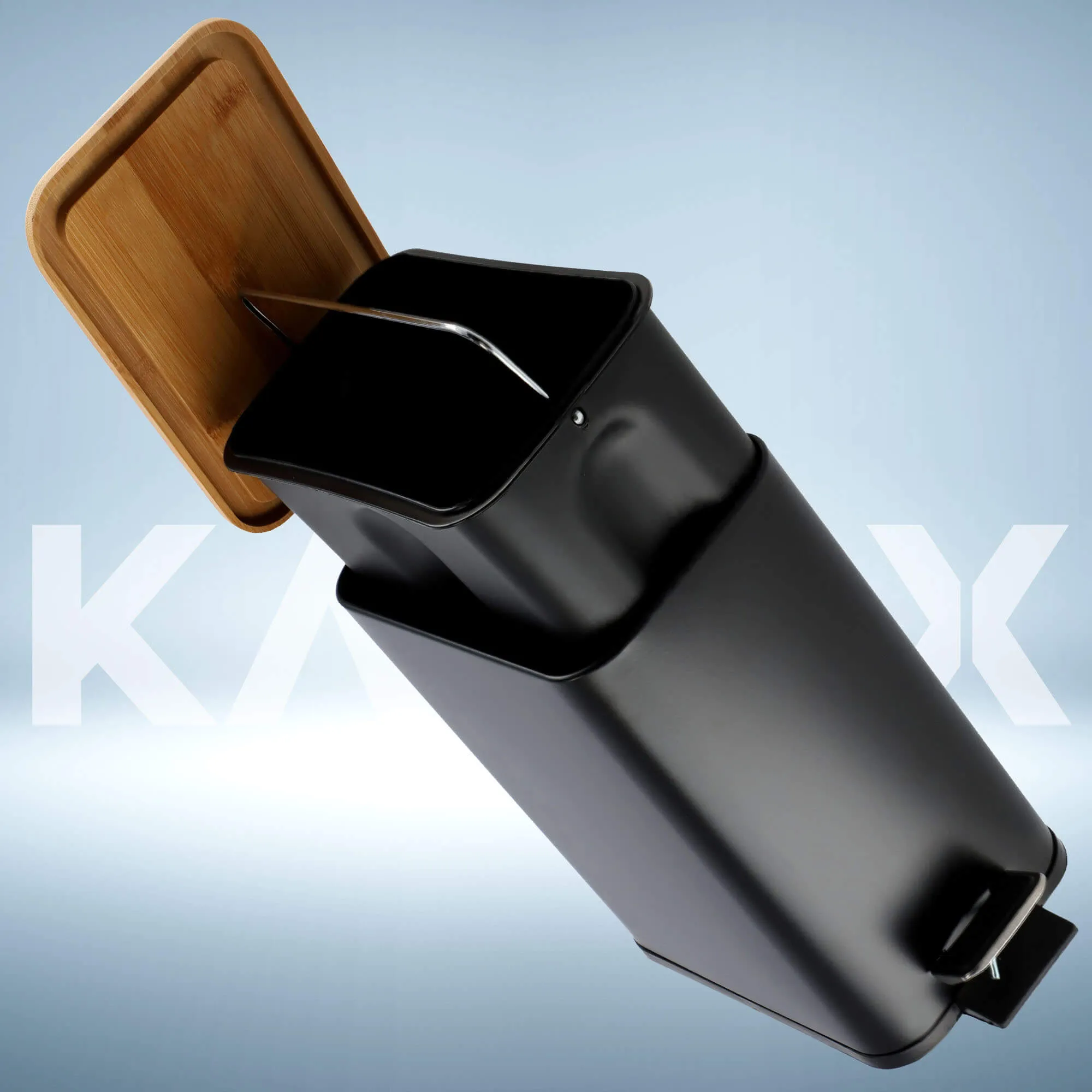 Šiukšliadėžė su bambukiniu dangčiu, 5 l, juoda