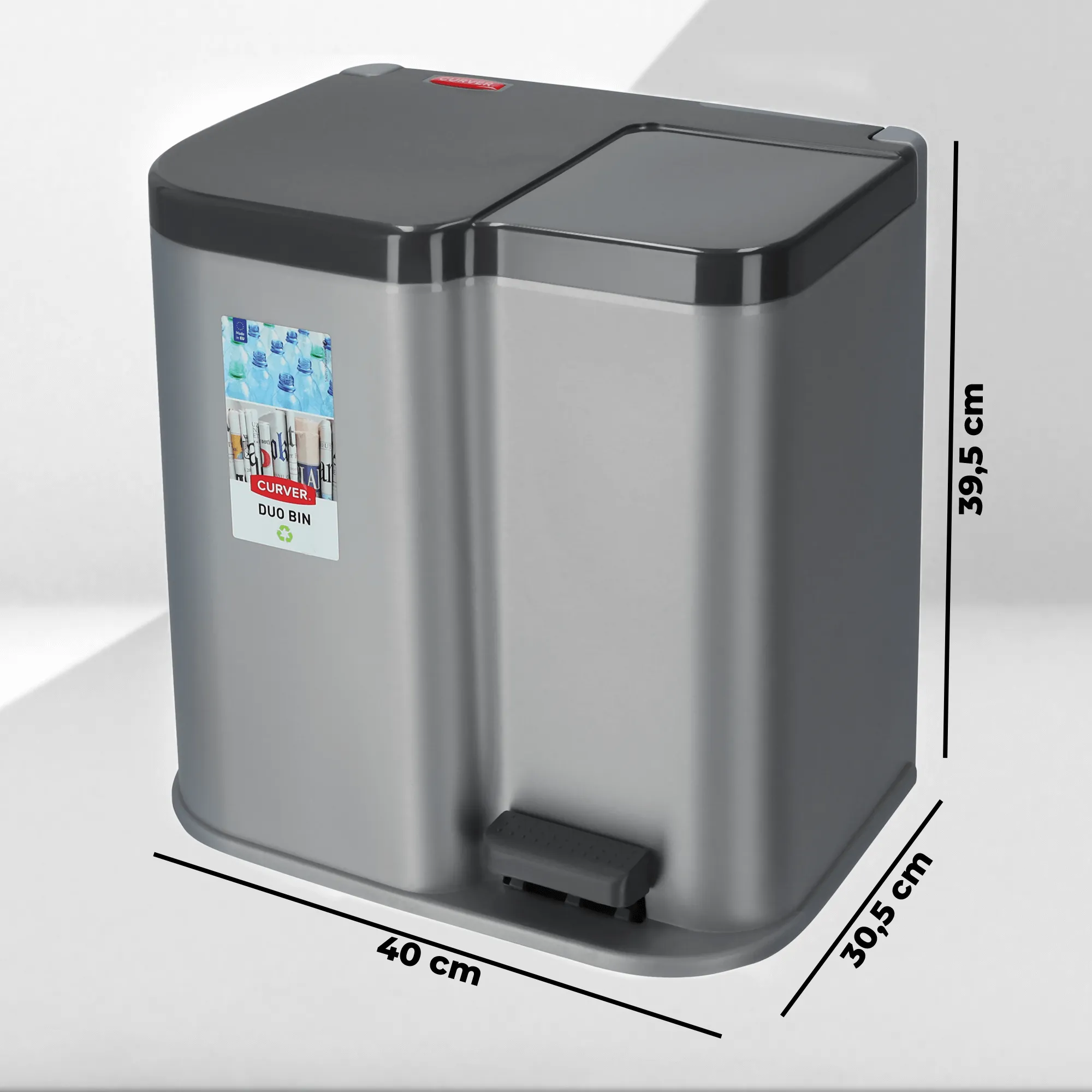 Curver Duo Pedalbin 21L atliekų rūšiavimo dėžė, pilka
