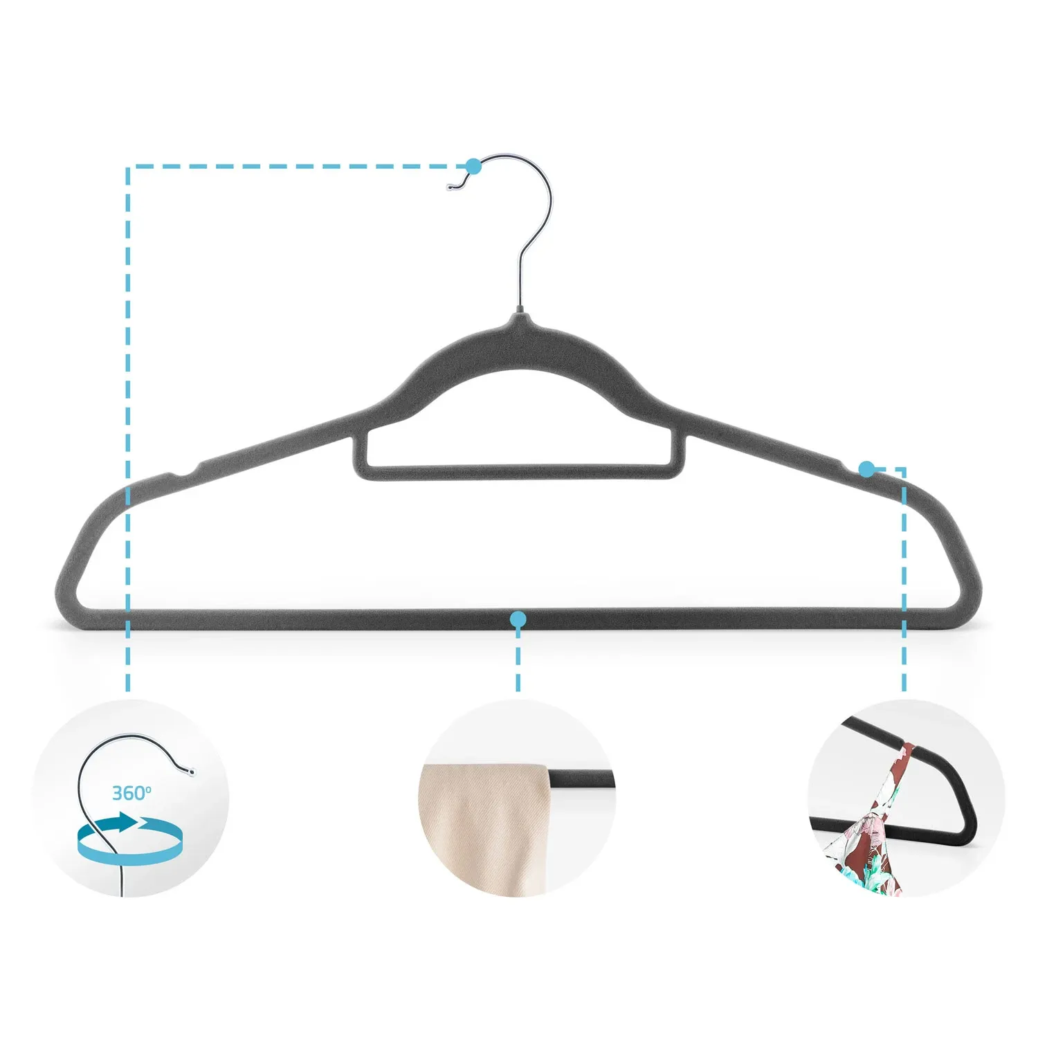 Aksominės drabužių pakabos, 20 vnt., MS-859, Massido - nuotrauka 1