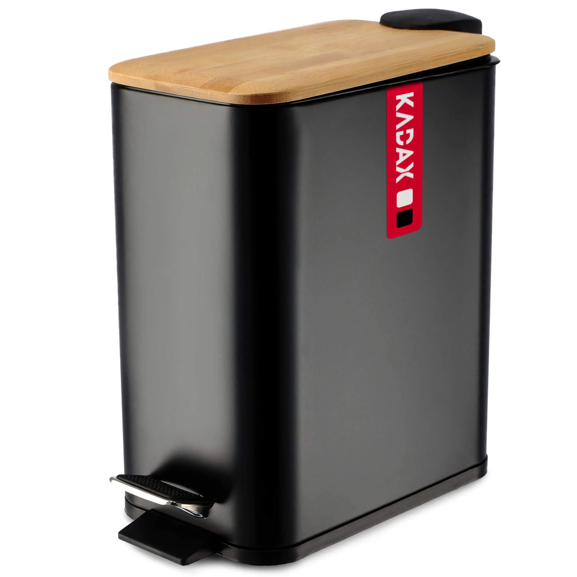 Šiukšliadėžė su bambukiniu dangčiu, 5 l, juoda