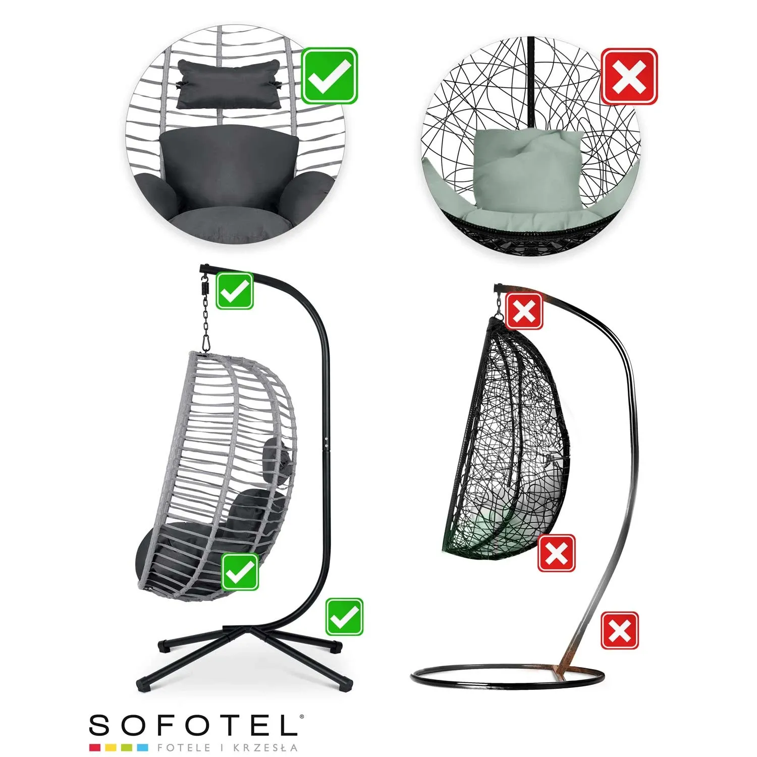 Pakabinama sodo kėdė „Toskana“, juoda, su pilkomis pagalvėlėmis, „Sofotel“ - nuotrauka 1