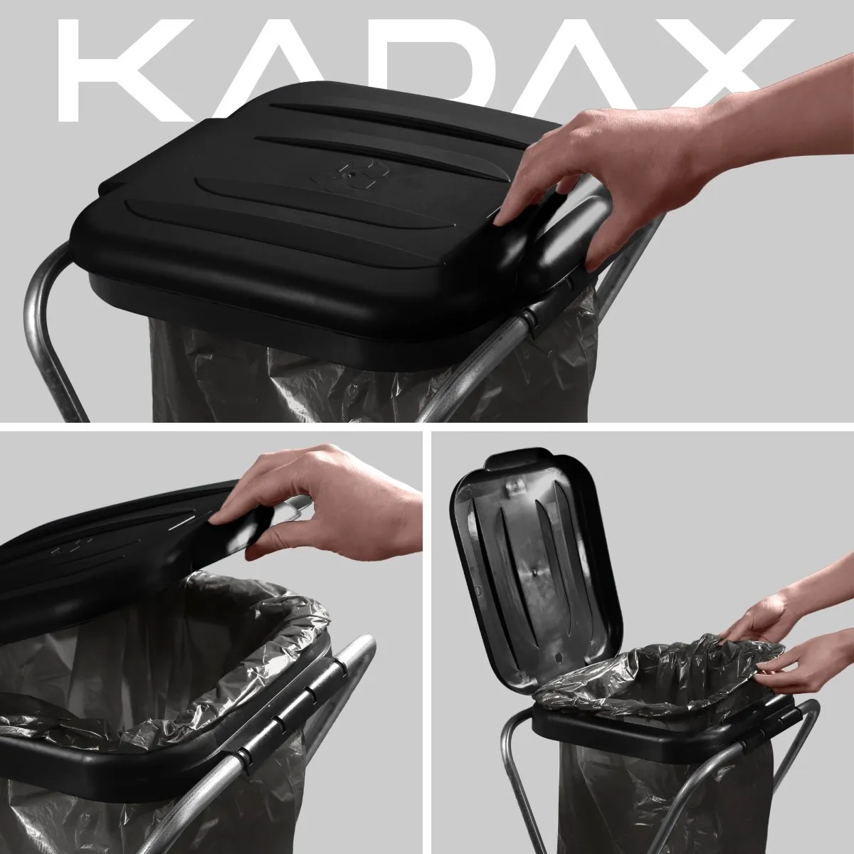 Bakel viengubas juodas atliekų rūšiavimo maišų stovas