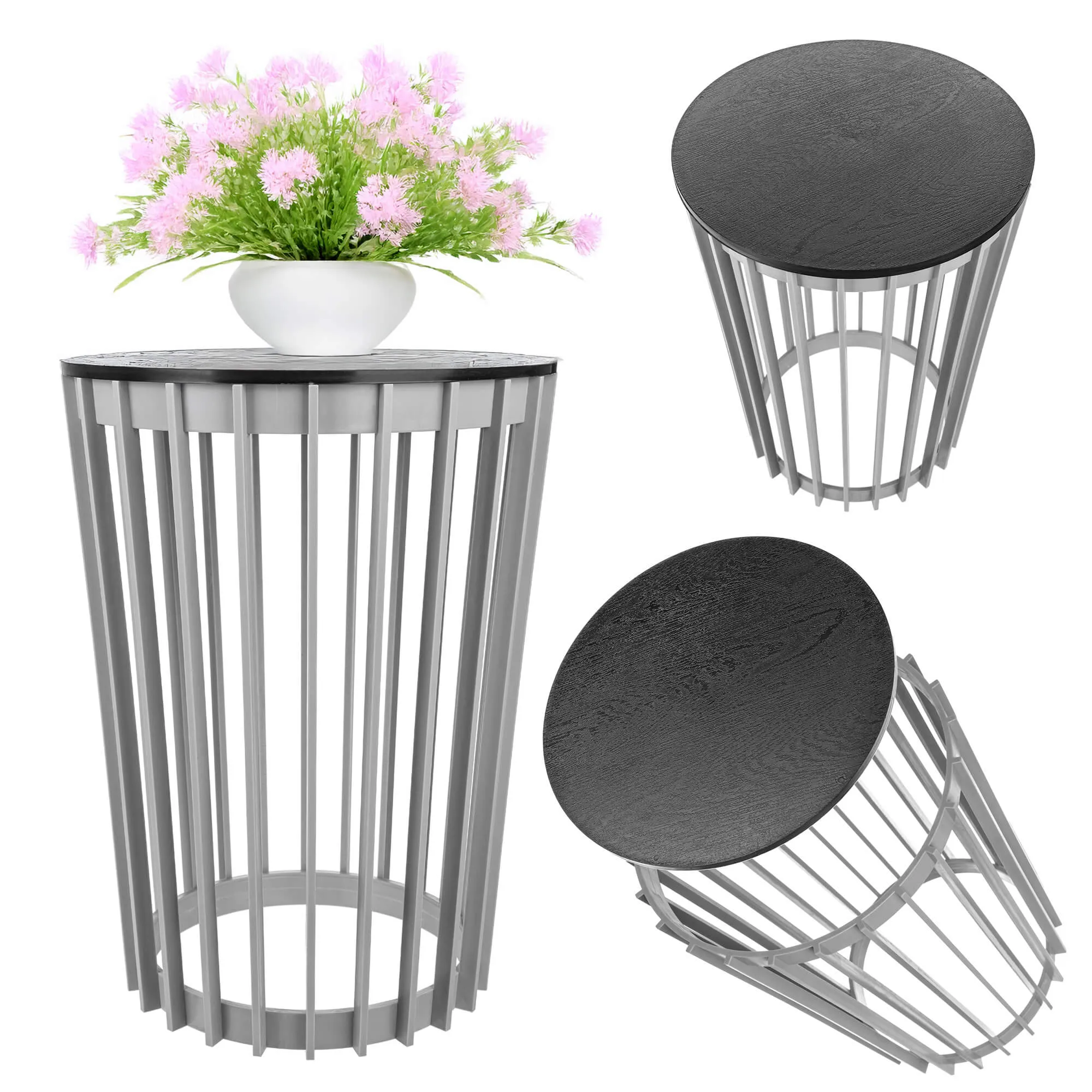 Aytre dvipusis augalų stovas 40 cm platinos spalvos + juodas stalviršis