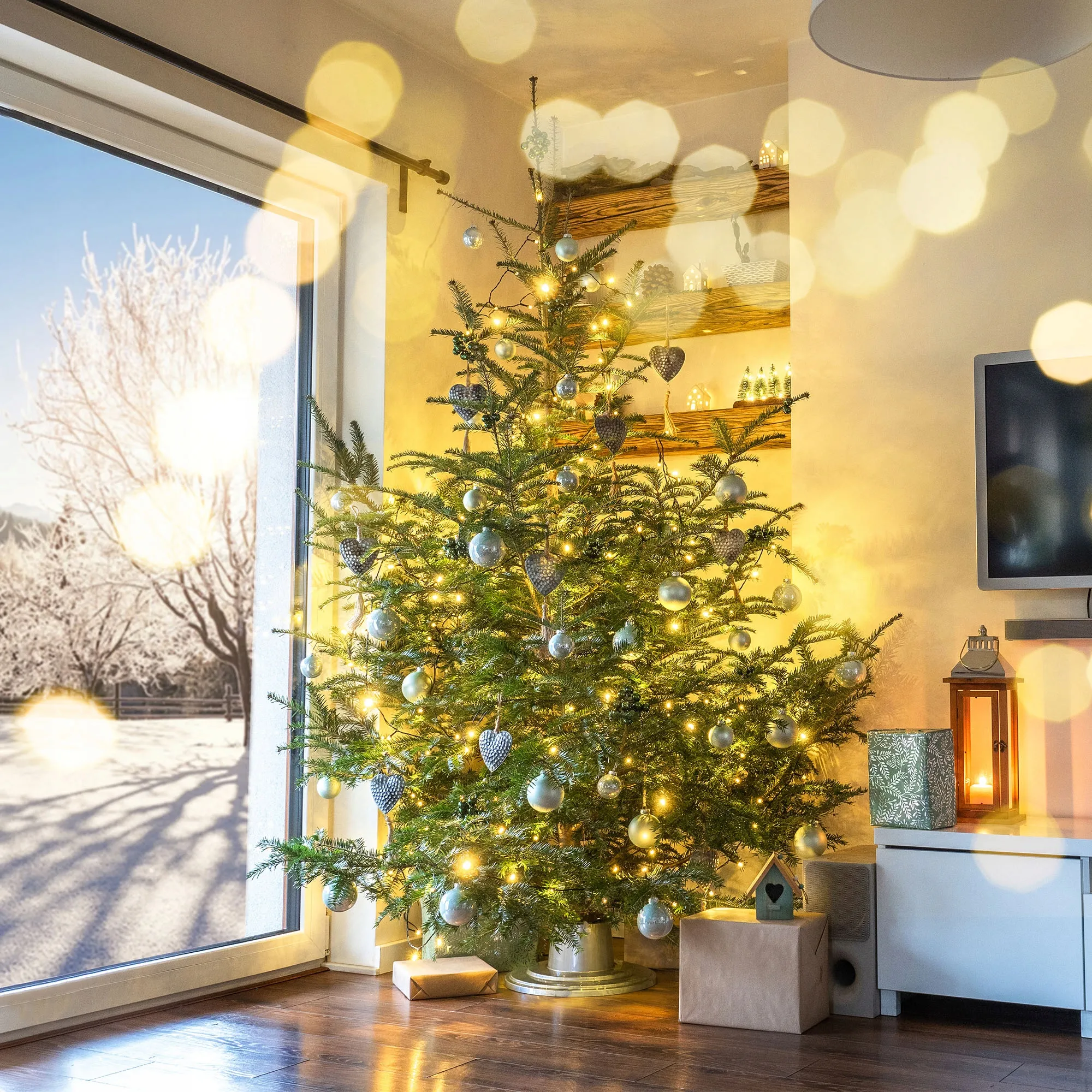 Larmor apvalus kalėdinės eglutės stovas, 39 cm, sidabrinis