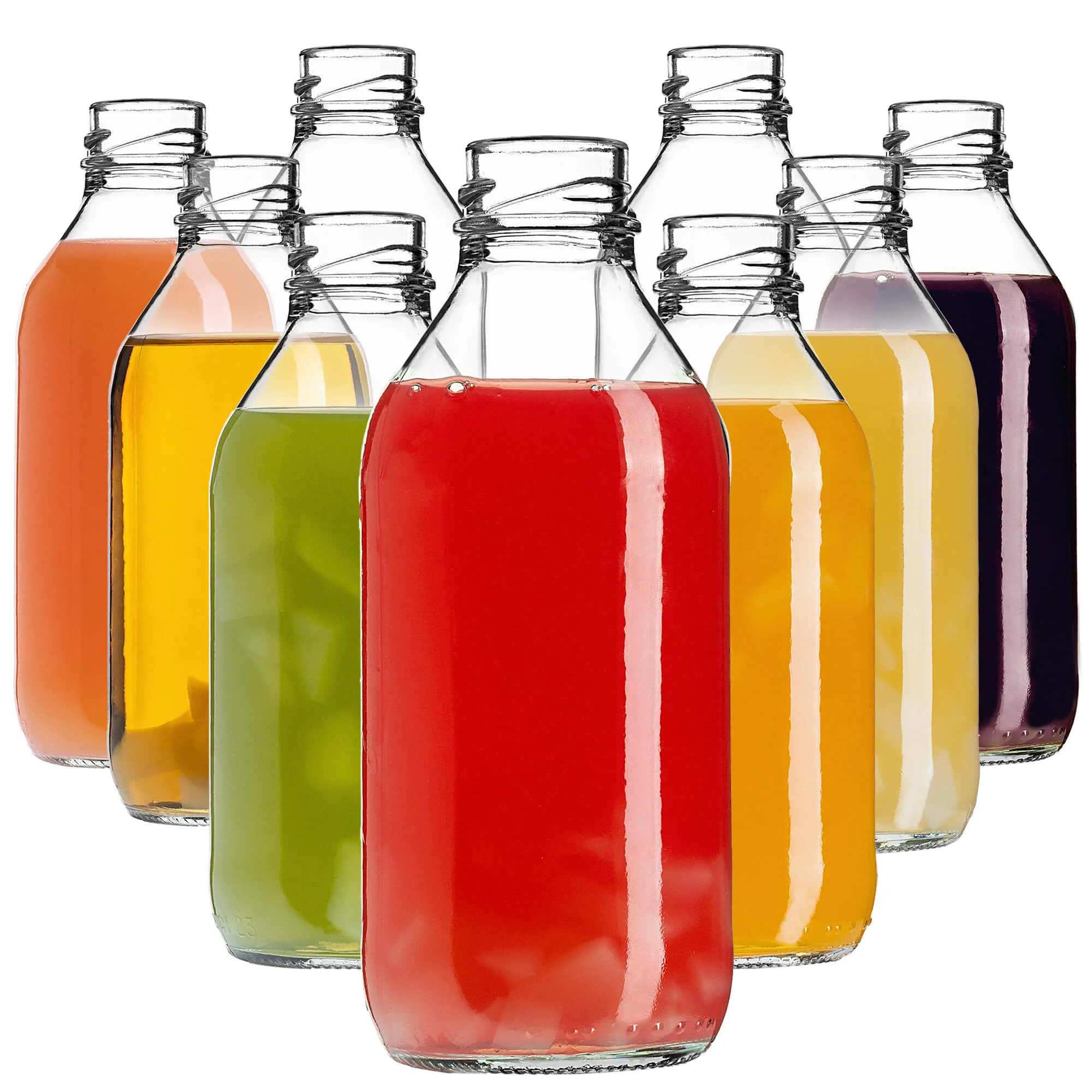 Potelle stikliniai sulčių buteliai 0,33 l su raudonu dangteliu, 10 vnt.