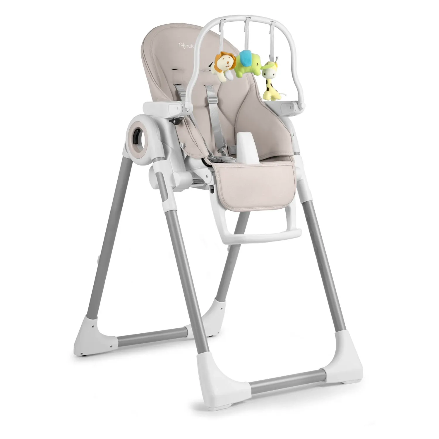 Vaikiška maitinimo kėdutė su staliuku, Belo batutas, pilkas + žaislų laikiklis - nuotrauka 1