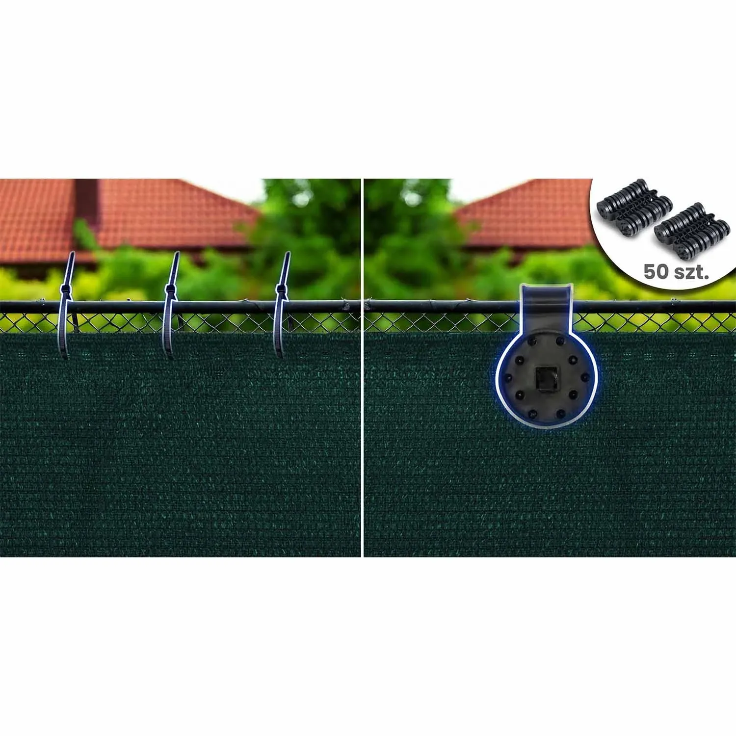 Tinklelis nuo šešėlių 1,5 x 25 m, 110 g/m2 + 50 spaustukų, žalias - nuotrauka 1