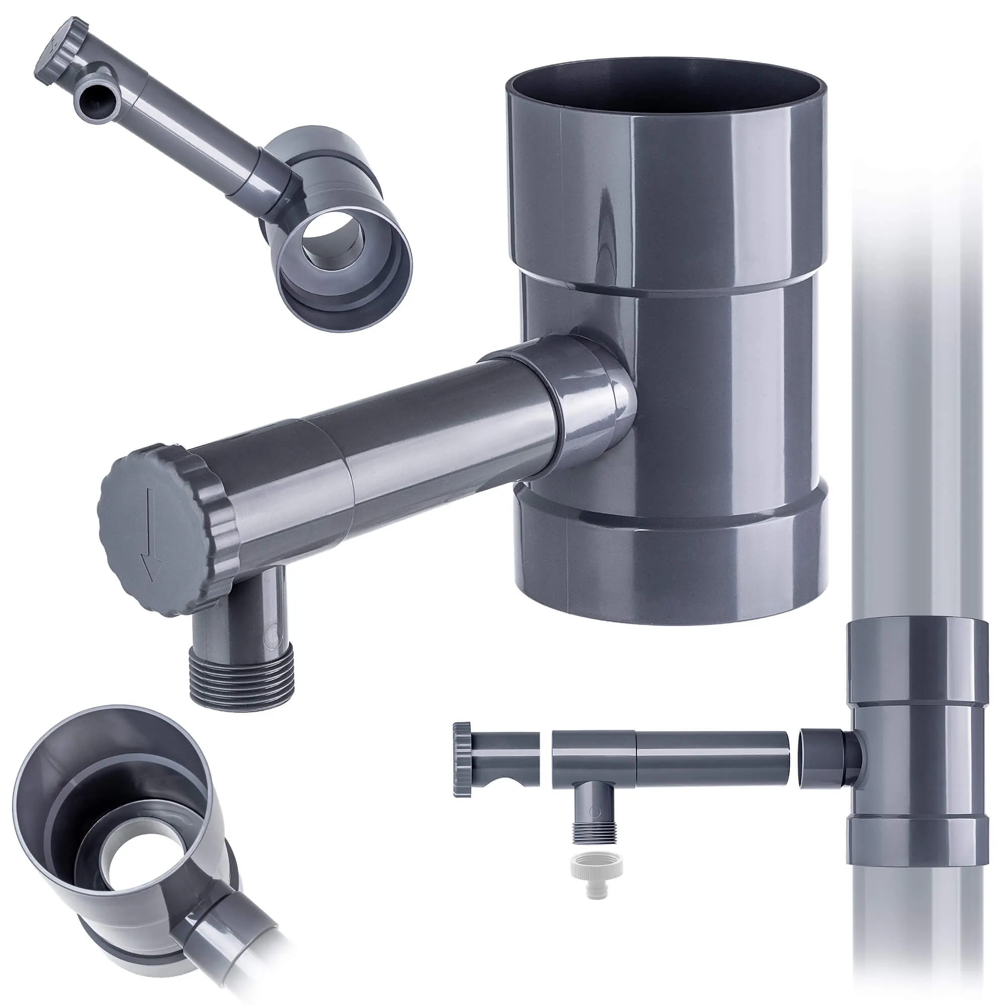 Nancras lietaus vandens kolektorius su vožtuvu, 100 mm, pilkas