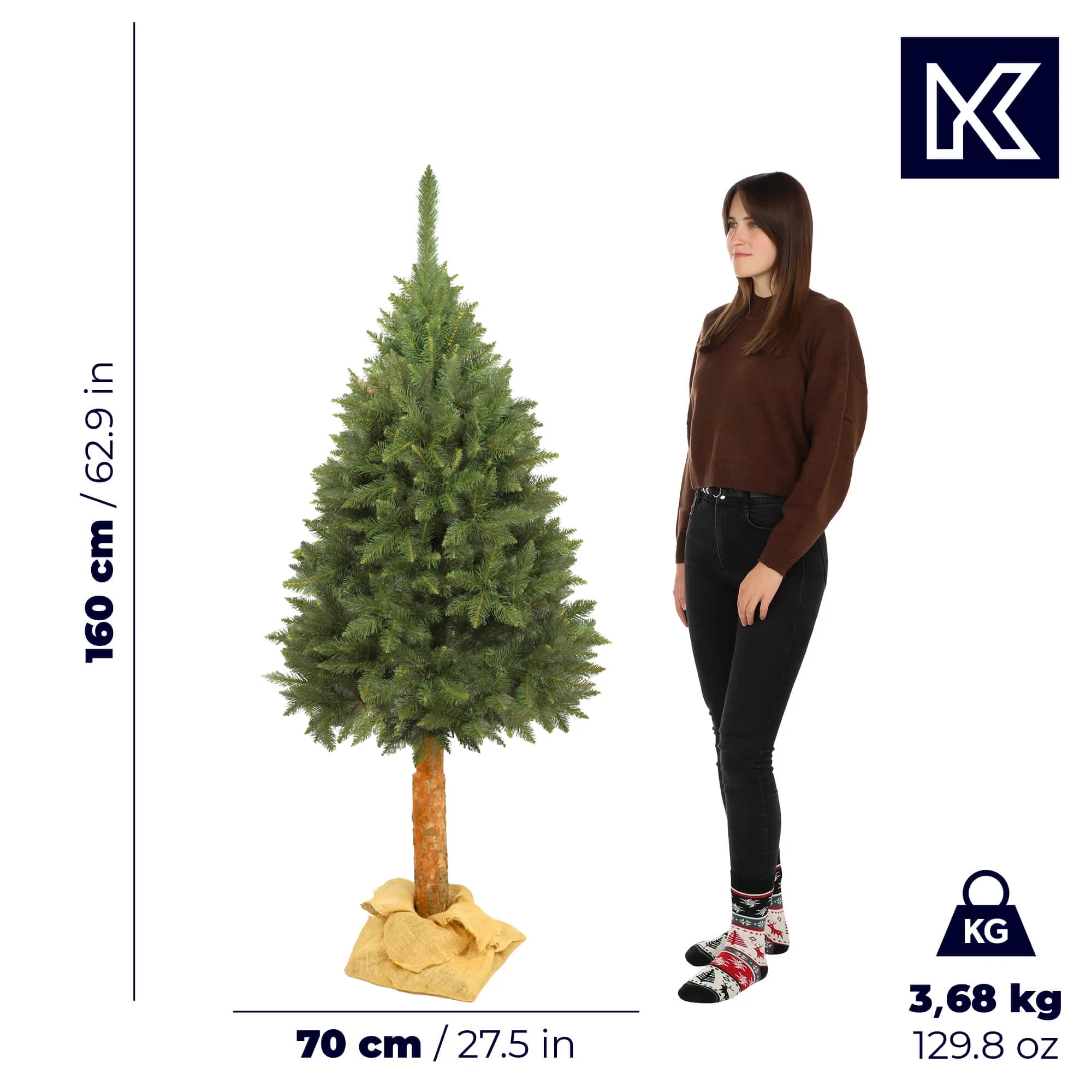 Dirbtinė Kalėdų eglutė ant eglės kamieno Mireval 160 cm