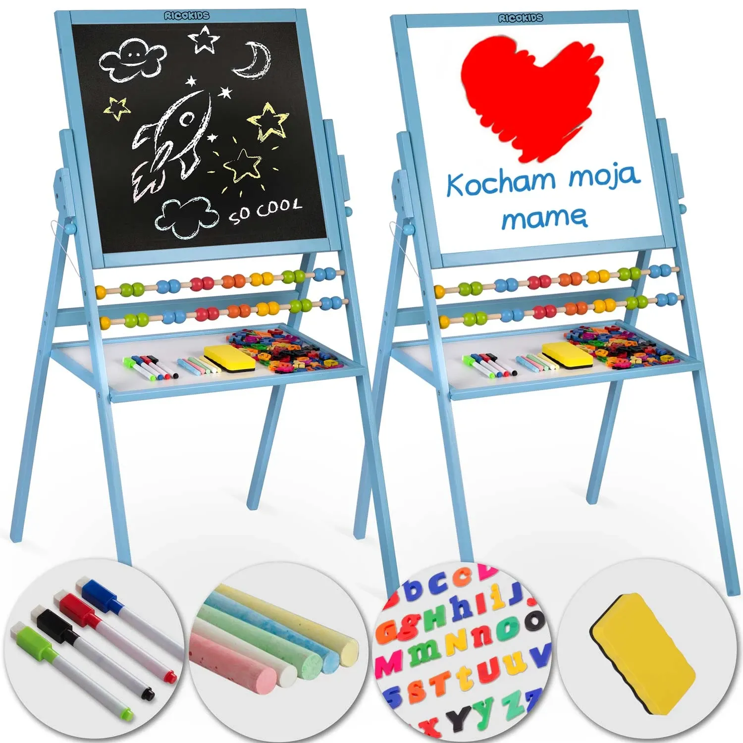 Ricokids magnetinė kreidinė lenta, besisukanti - mėlyna - nuotrauka 1