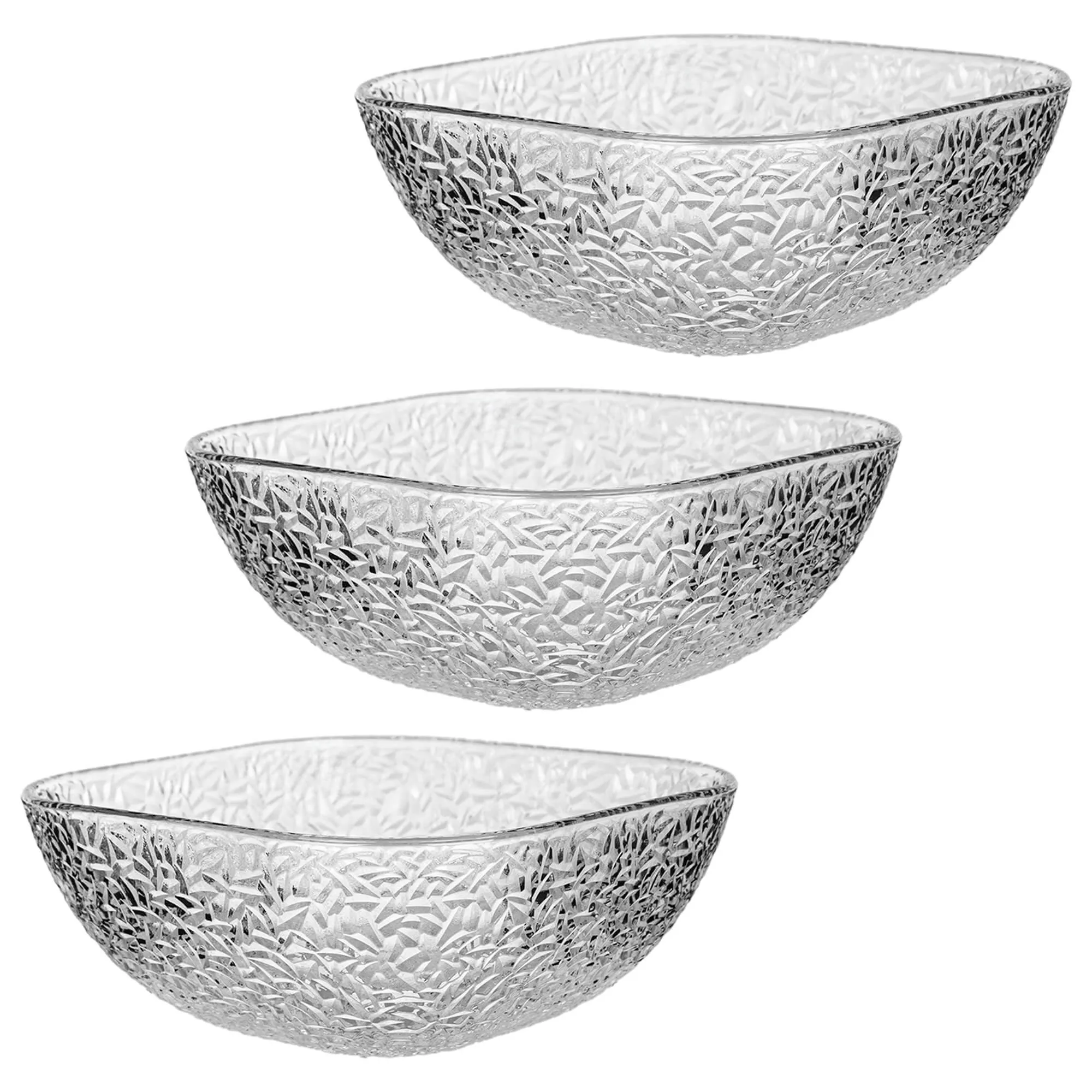 Venosa stikliniai salotų dubenėliai, 20 cm, su ledo raštu, 3 vnt.