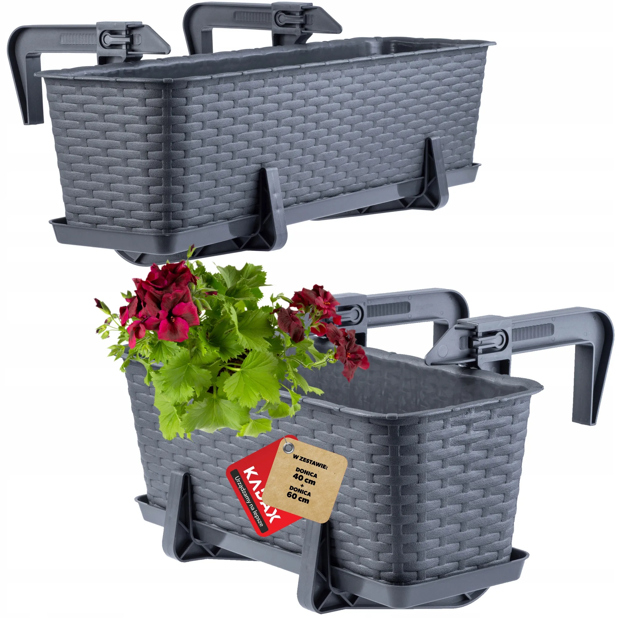 Balkono dėžė su pagrindu ir rankenomis 40 + 60 cm