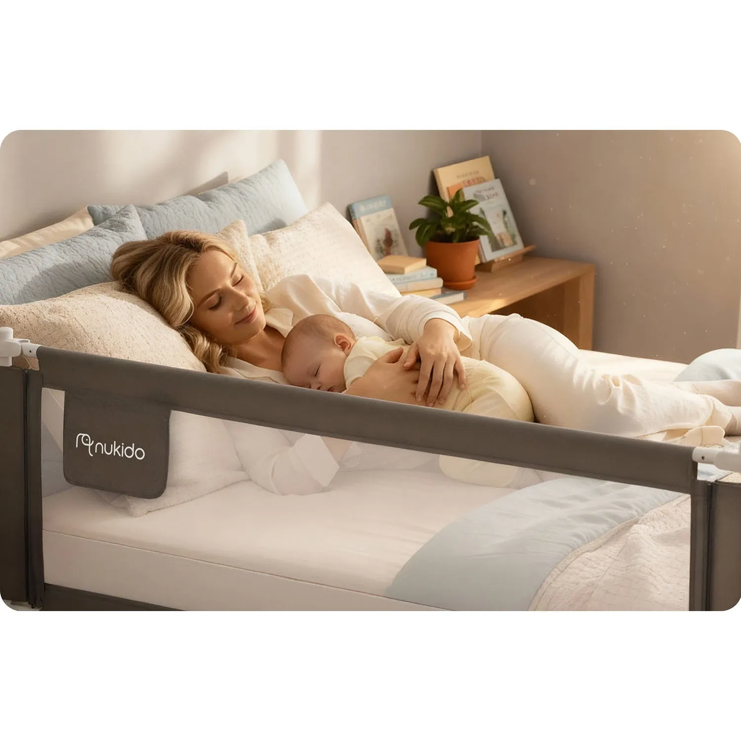 Lovos apsauginis turėklas, apsauginiai varteliai, spyna, 200 cm, Nukido NK-227, pilkas - nuotrauka 1