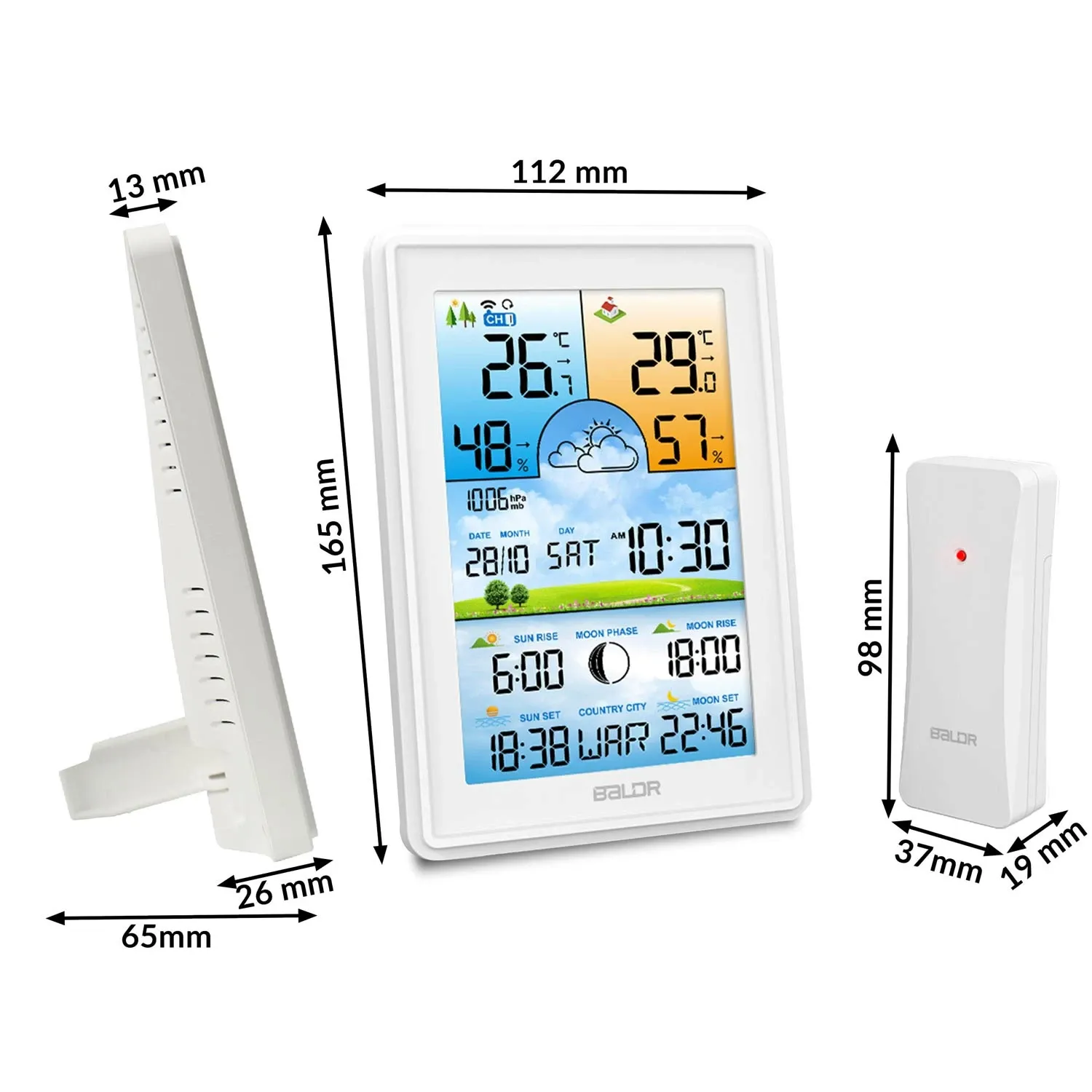 Meteorologinė stotelė su ekranu BD-906, balta - nuotrauka 1