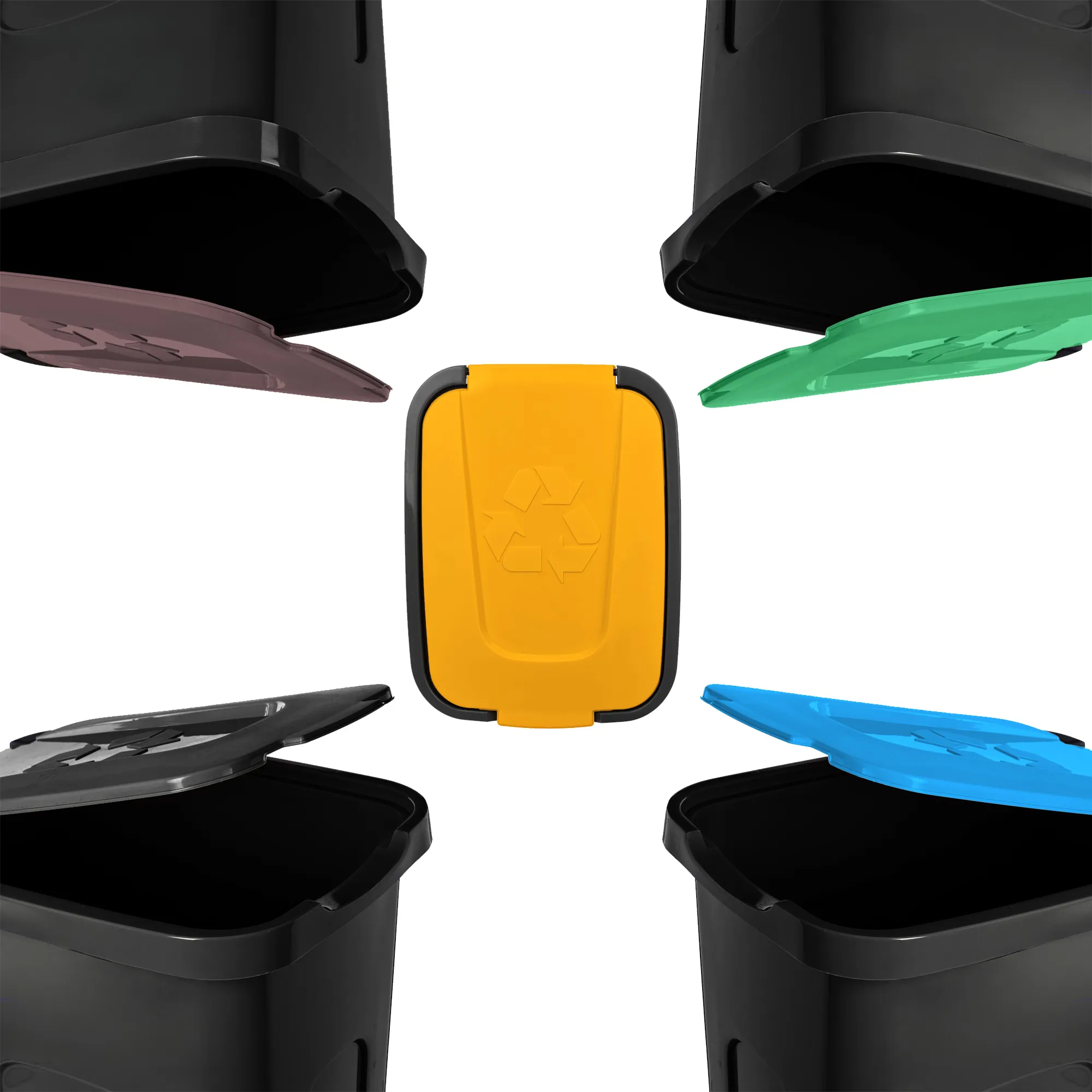 „Entrago“ 30 litrų šiukšliadėžių komplektas, ruda + žalia + mėlyna + geltona + juoda