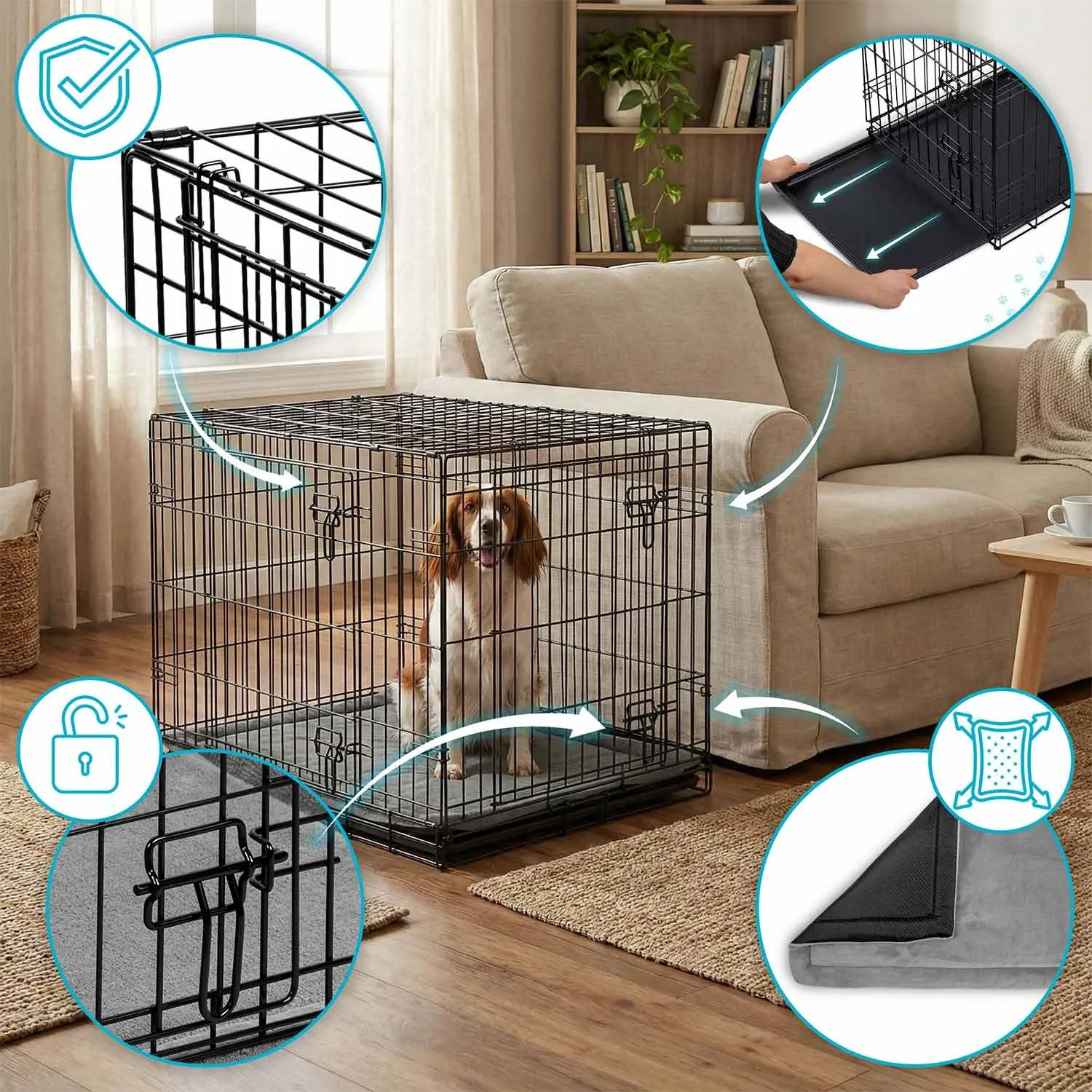 Metalinis šunų voljeras + guolis 91 x 57 x 62 cm PH-201 - nuotrauka 1