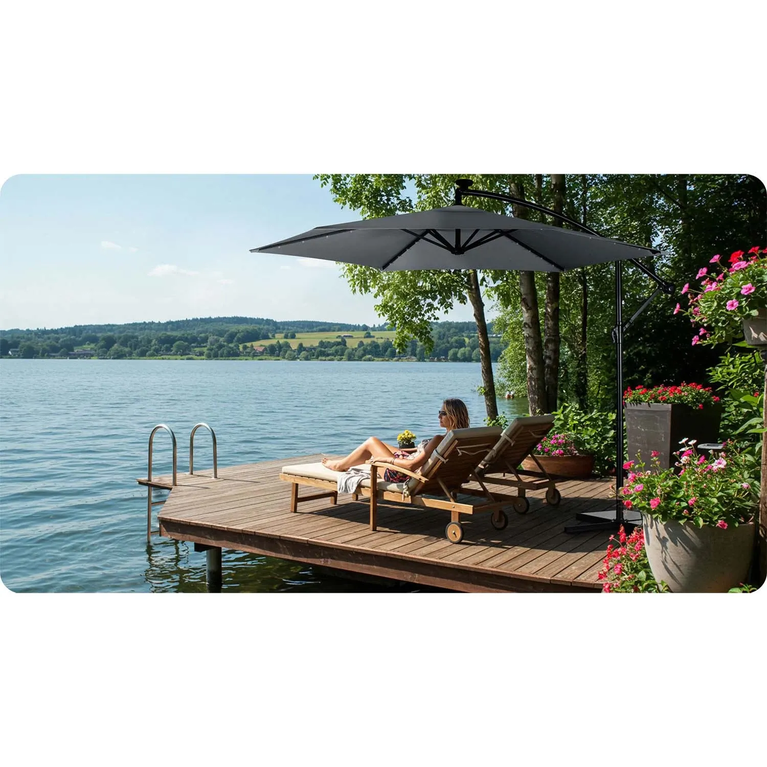 Sulankstomas sodo skėtis, 6 dalių, 350 cm, su dangčiu ir šviesomis, „Plonos PL-882“ - nuotrauka 1