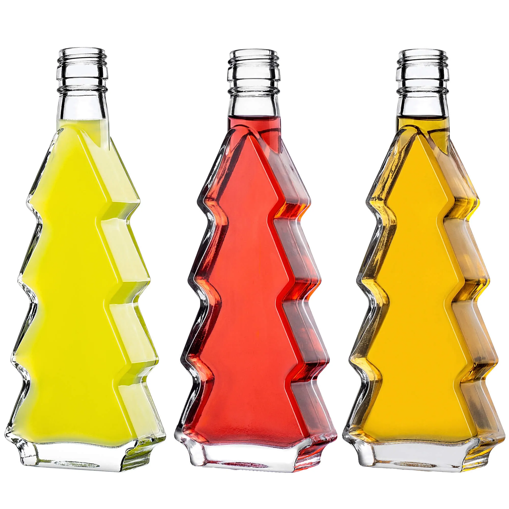 Enna kalėdinės eglutės formos stikliniai buteliukai 200 ml su žaliu dangteliu 10 vnt.