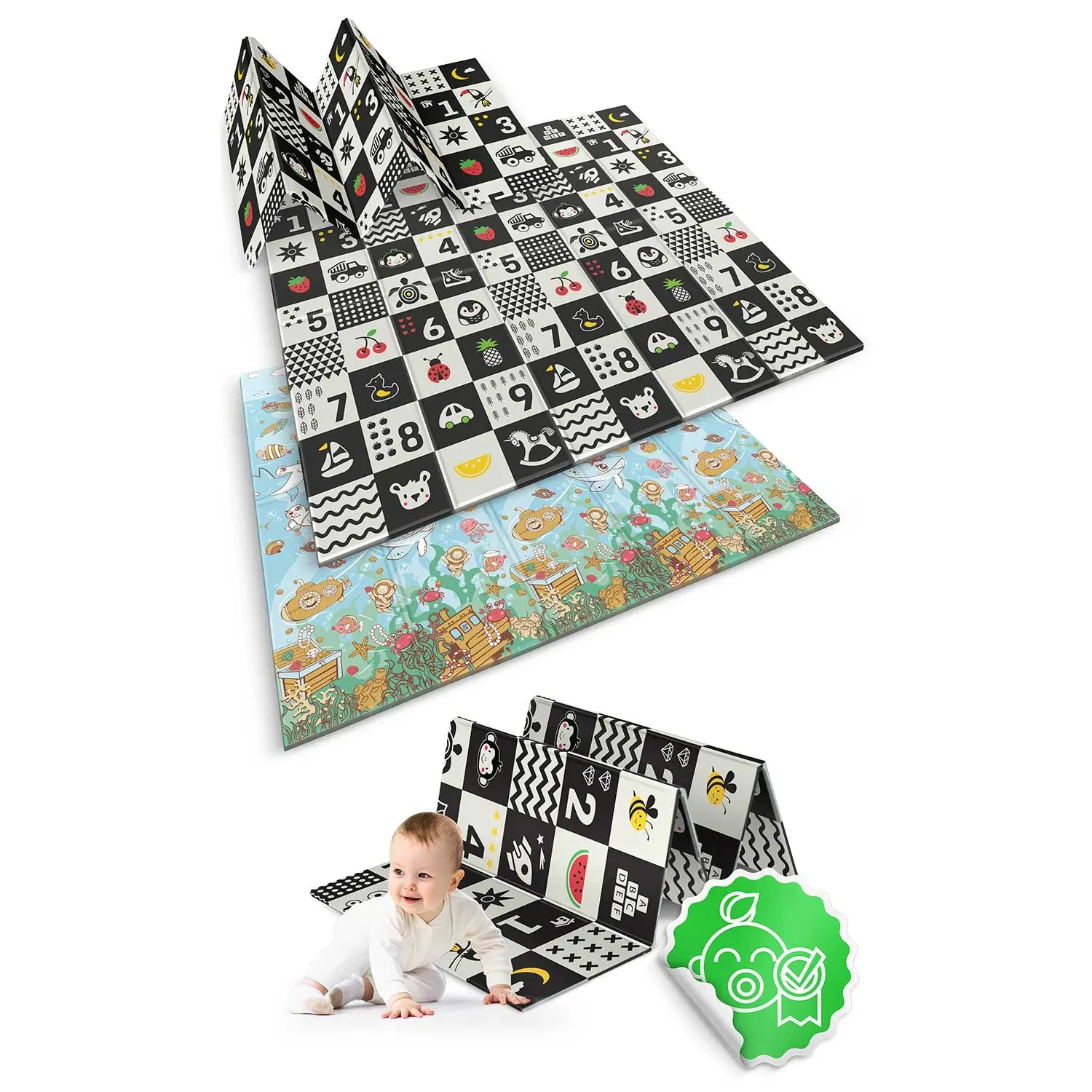 Sulankstomas edukacinis putplasčio kilimėlis 200 x 180 x 1 cm Nukido NK-340 vandenyno skaičiai - nuotrauka 1