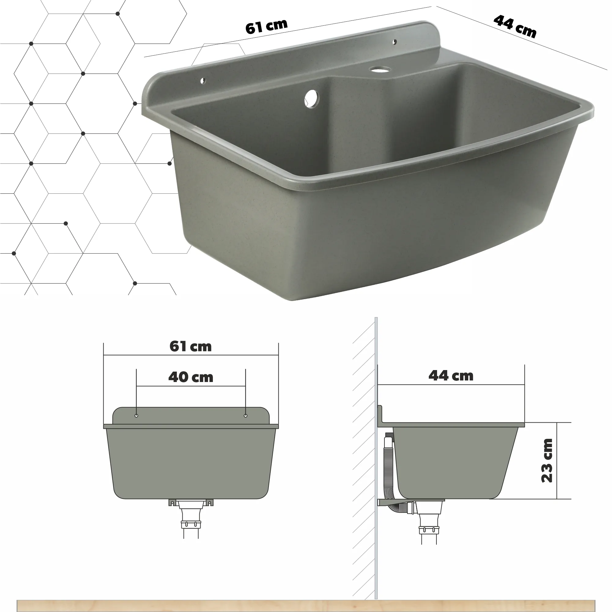 Gospo Maximus kriauklė su stovinčiu maišytuvu, pilka