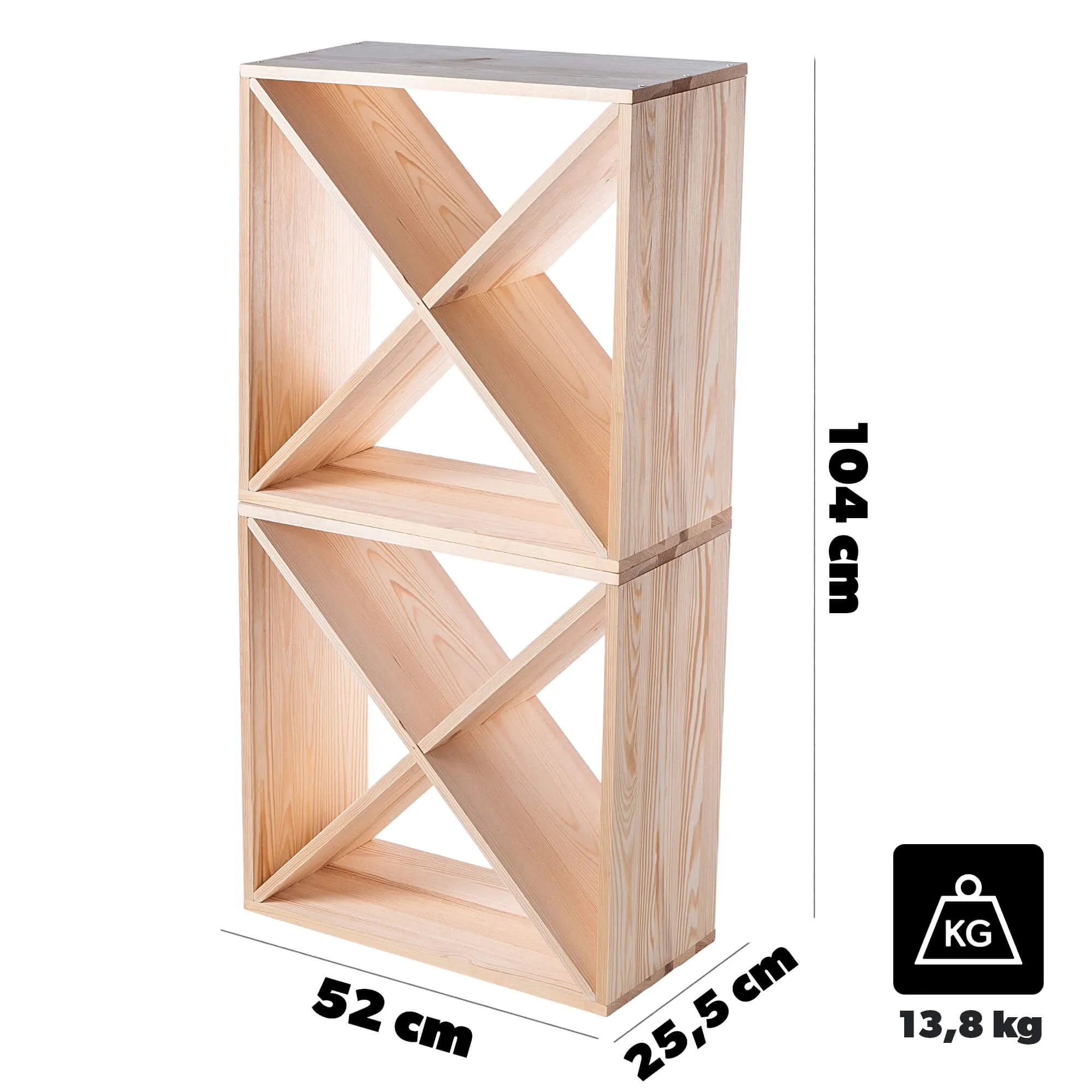 „Loreo X“ vyno lentynėlė, medinė, šviesiai ruda, 2 vnt.