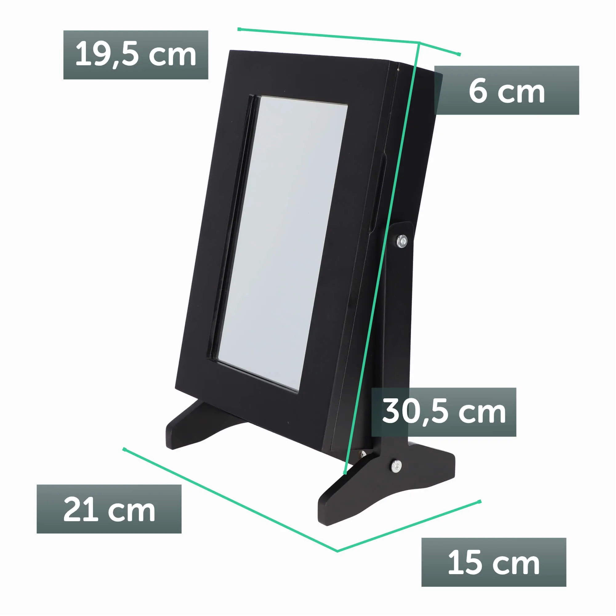 Trullo papuošalų spintelė su veidrodžiu 19 x 30 cm, juoda