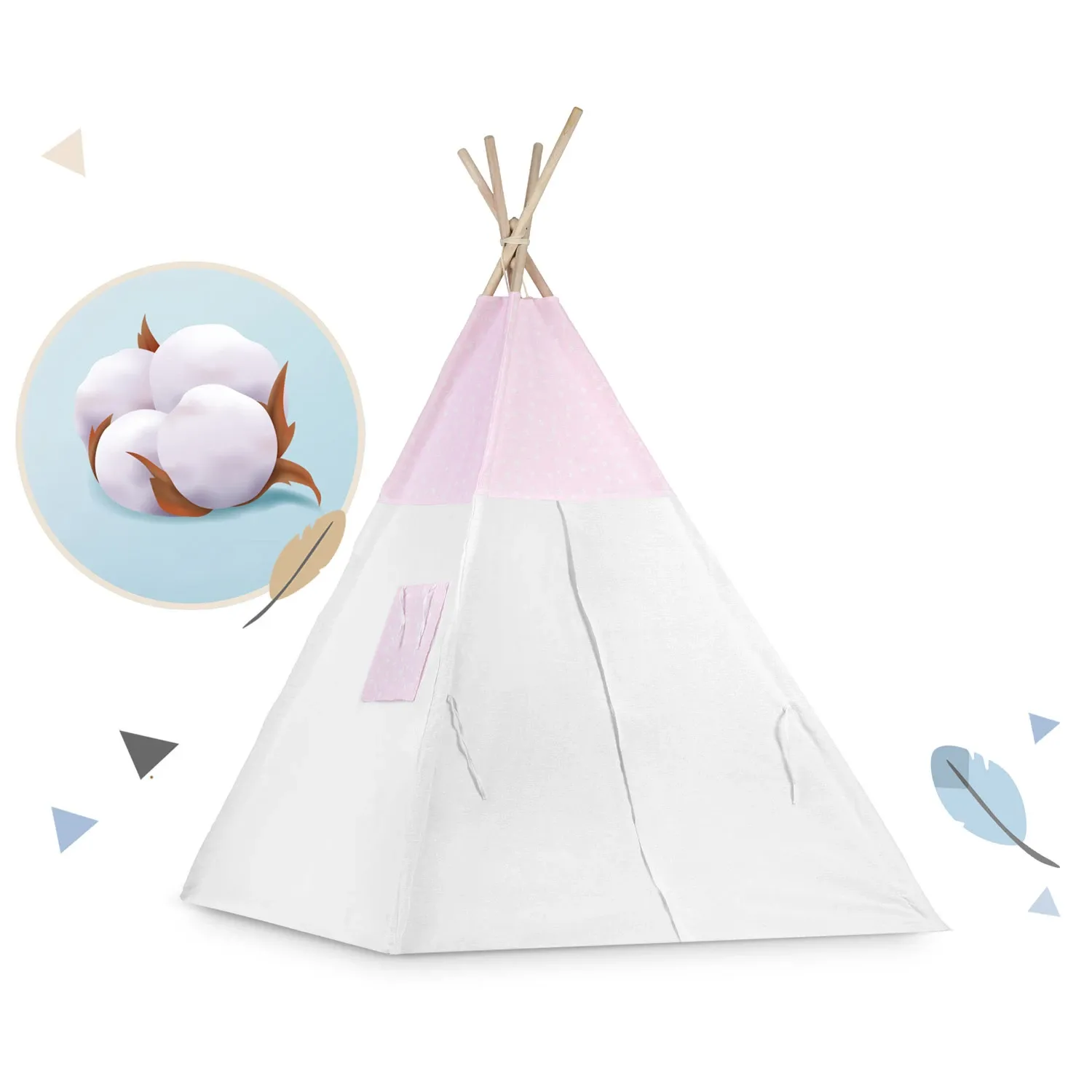 Vaikiška tipi palapinė su lemputėmis - rožinė su taškeliais - nuotrauka 1