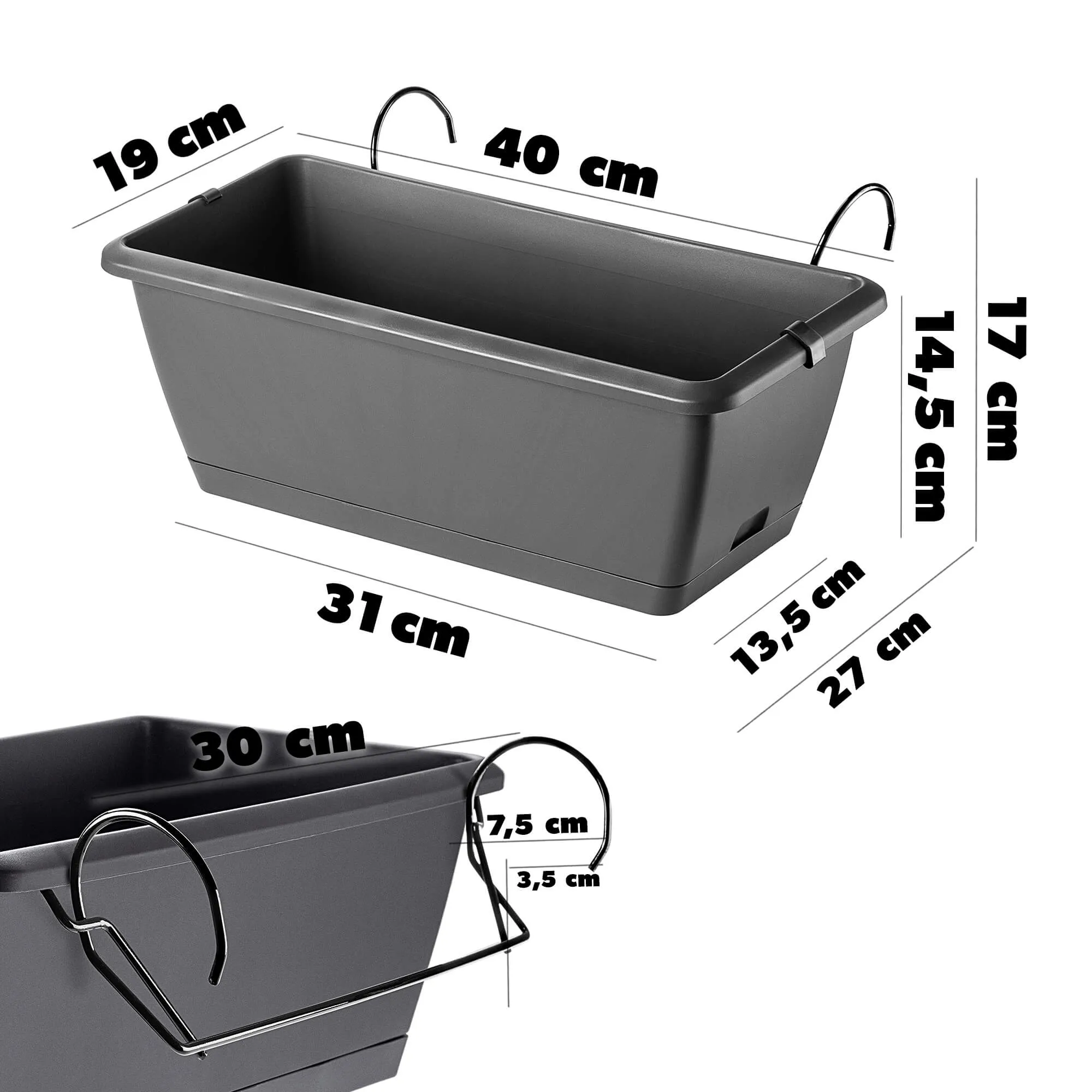 Perama balkono dėžė 40 cm su rankenomis