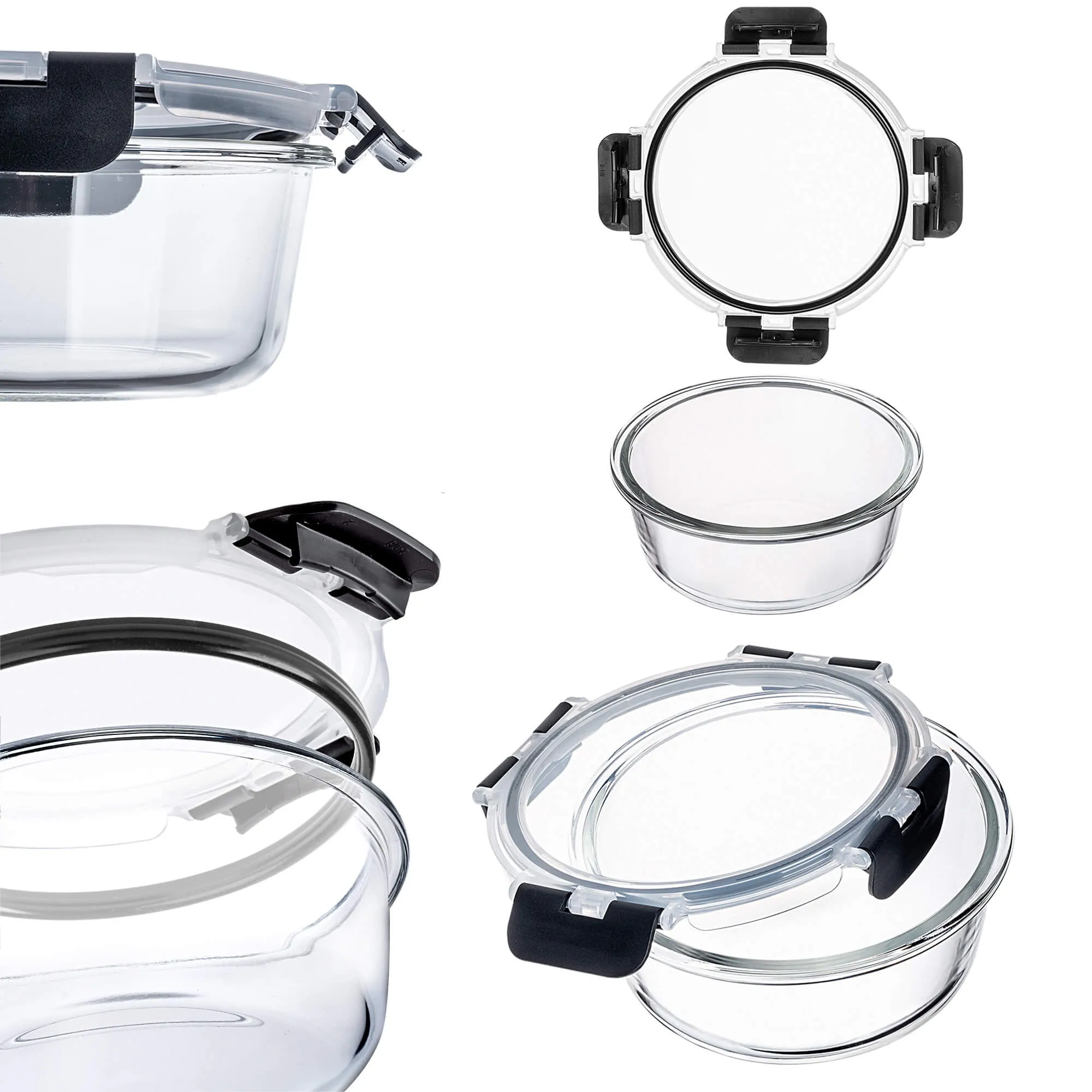 12 juodų Termoli stiklinių indelių su dangteliais rinkinys