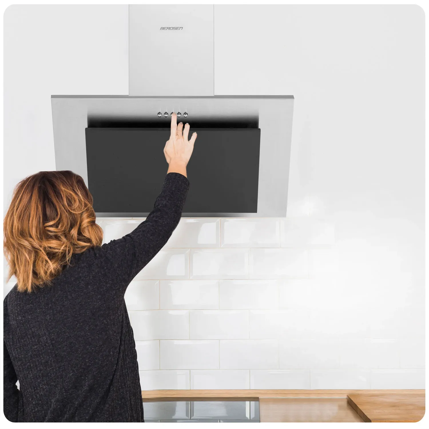 Gartraukis su kaminu, 60 cm, nerūdijančio plieno + juodos spalvos, BT-209 - nuotrauka 1