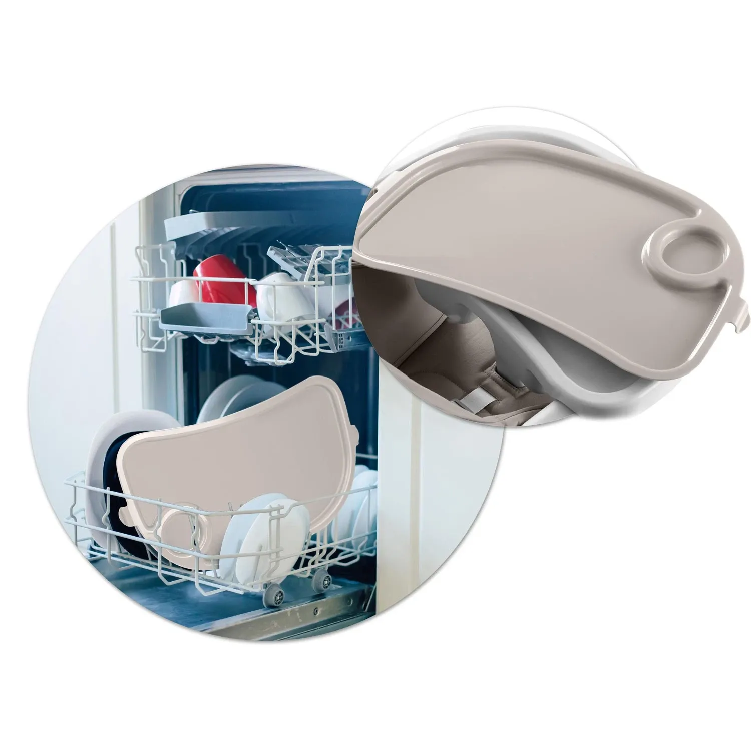 Vaikiška maitinimo kėdutė su staliuku, Belo batutas, pilkas + žaislų laikiklis - nuotrauka 1