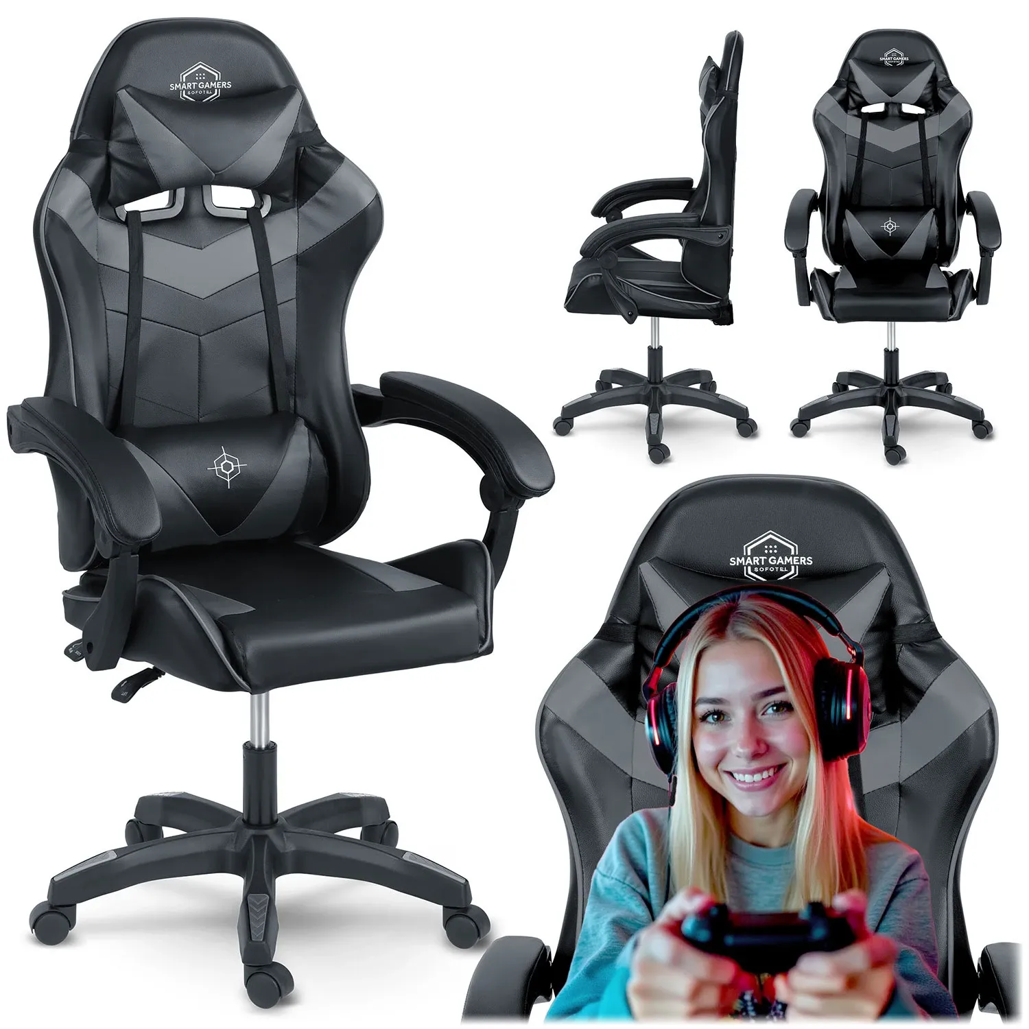 Sofotel Draknor žaidimų kėdė, juoda ir pilka - nuotrauka 1