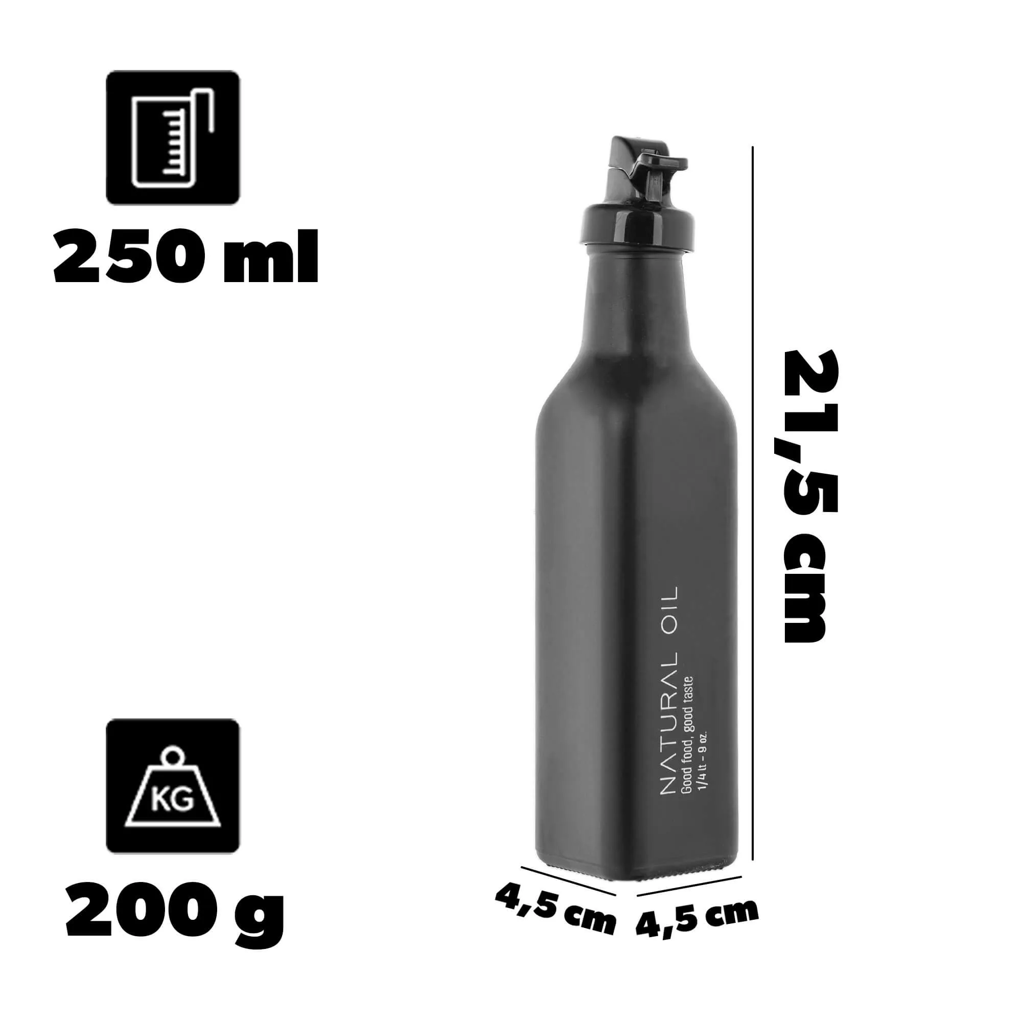 Setri alyvuogių aliejaus butelis 0,25 l, juodas, 1 vnt.