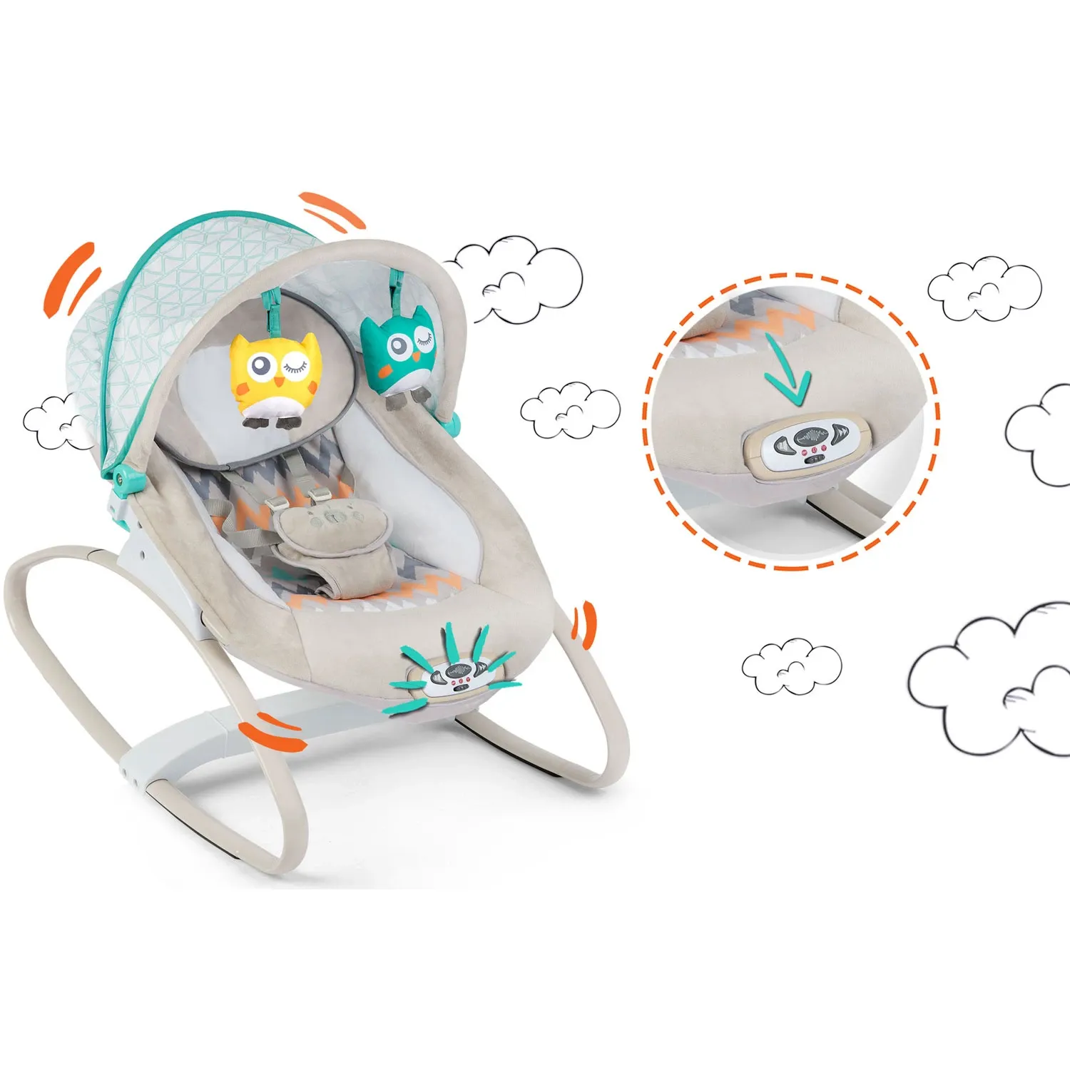 Ricokids šokinėjimo lovelė su vibracija ir muzika - pilka - nuotrauka 1