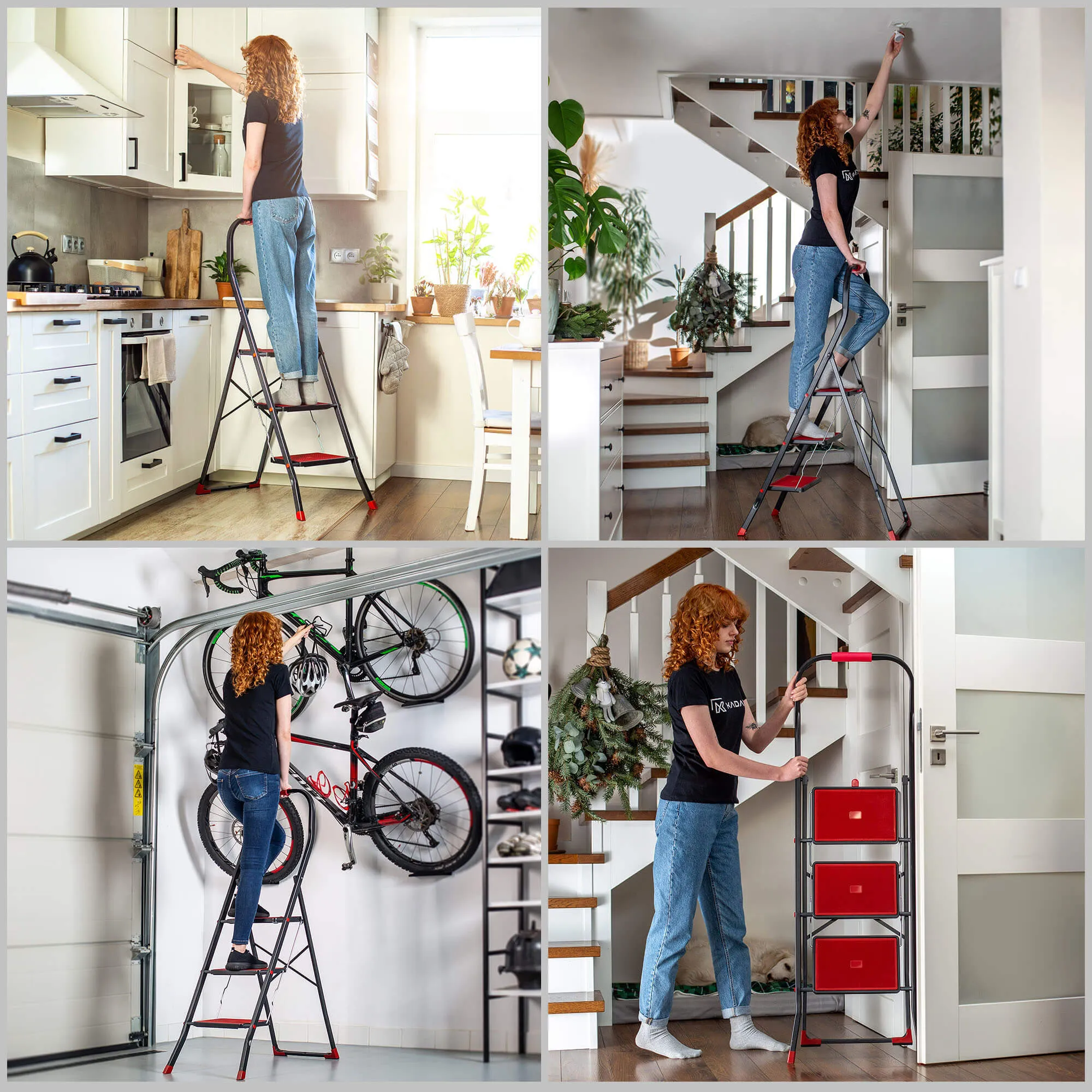 Oulu plieninės kopėčios su platforma, 3 pakopų, 150 kg