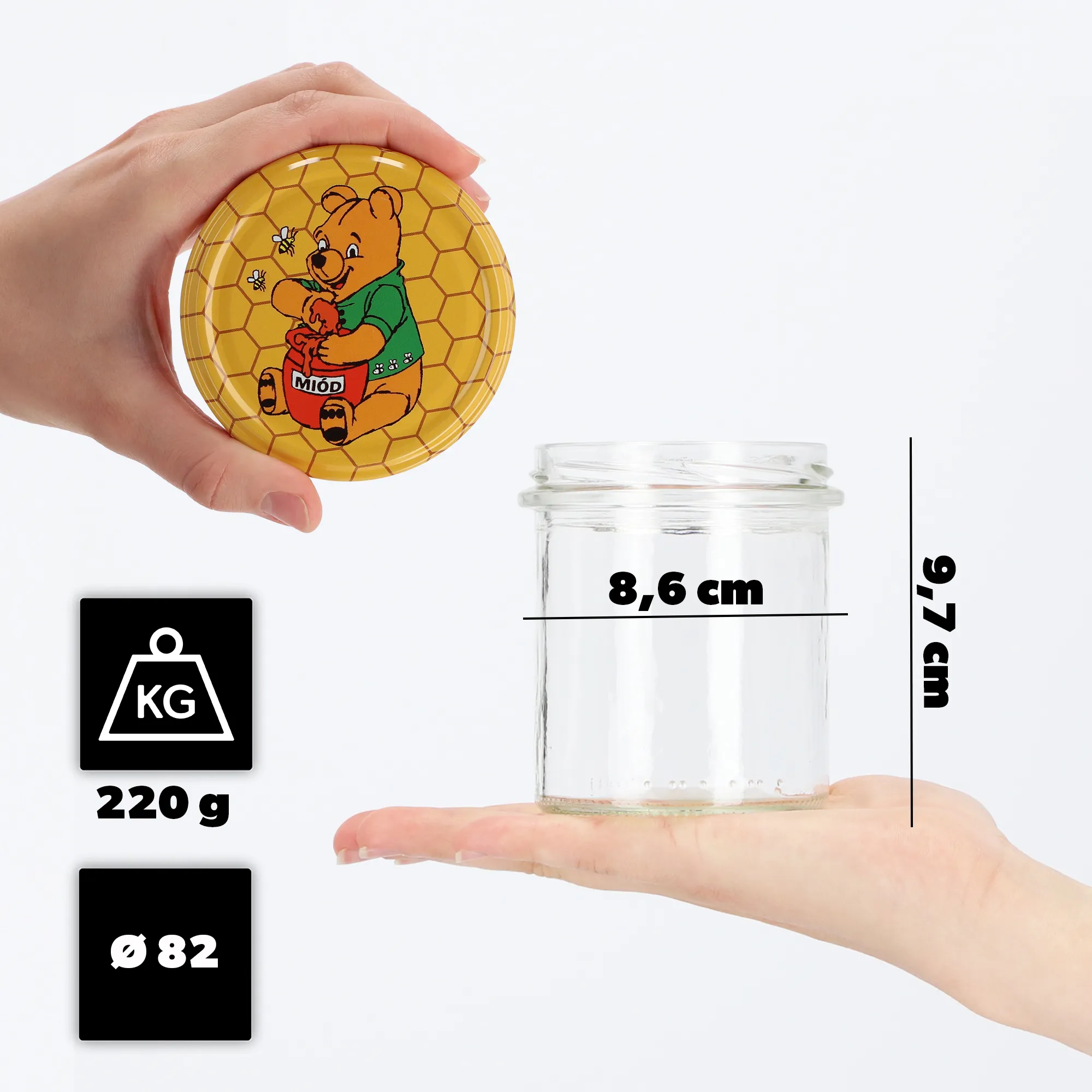 Avila konservavimo stiklainiai 350 ml 10 vnt. 82 mm + dangteliai „Medus“