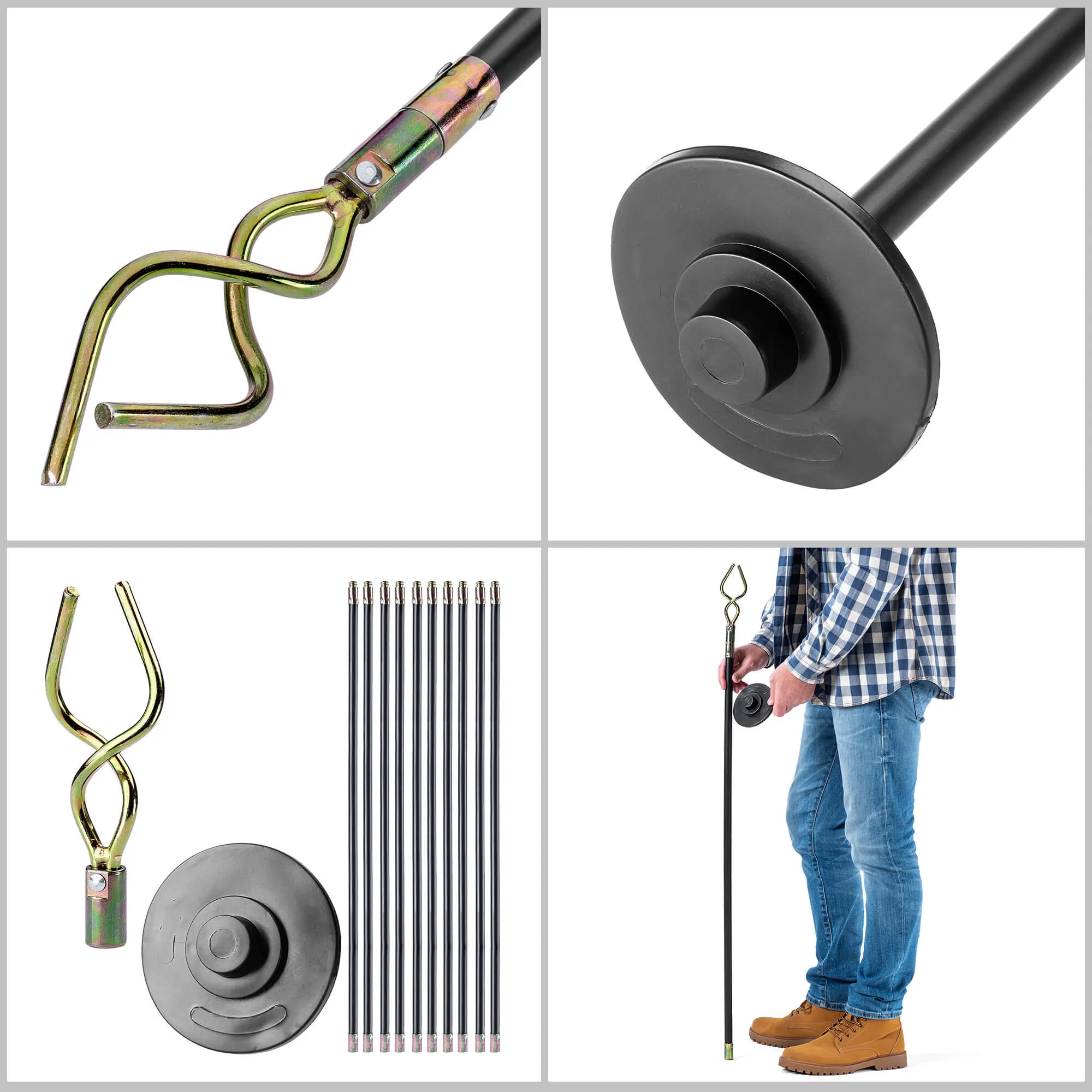 10 Riglon kanalizacijos atkimšimo strypų rinkinys, 9 m, juodi