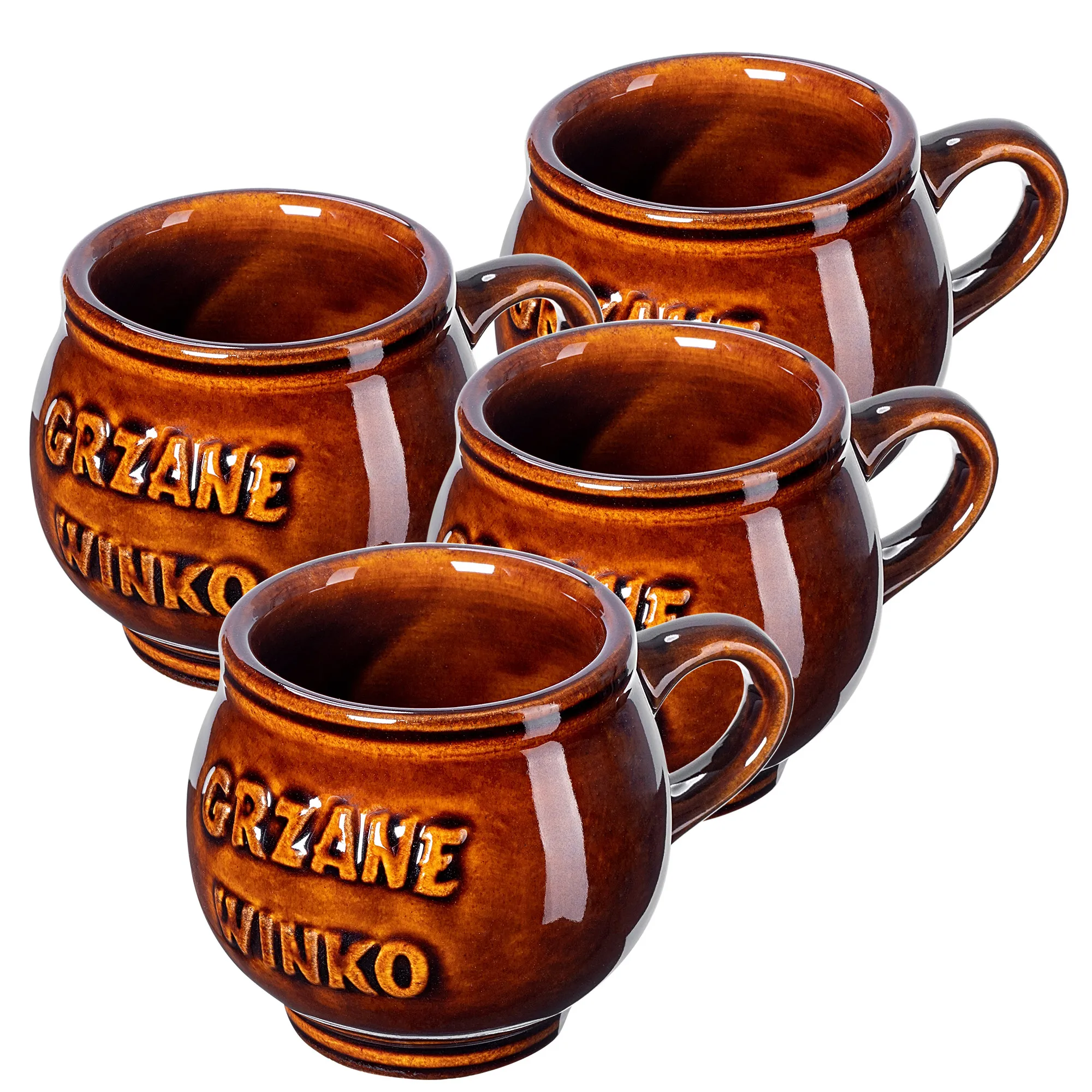 Akmens masės puodeliai su užrašu „Olympia“ 0,3 l su rankena, 4 vnt.