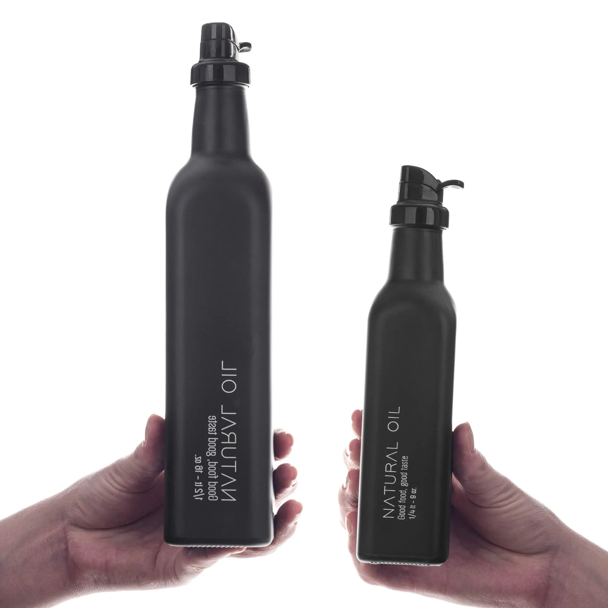Setri alyvuogių aliejaus buteliai 0,25 l + 0,5 l, juodi, 2 vnt.