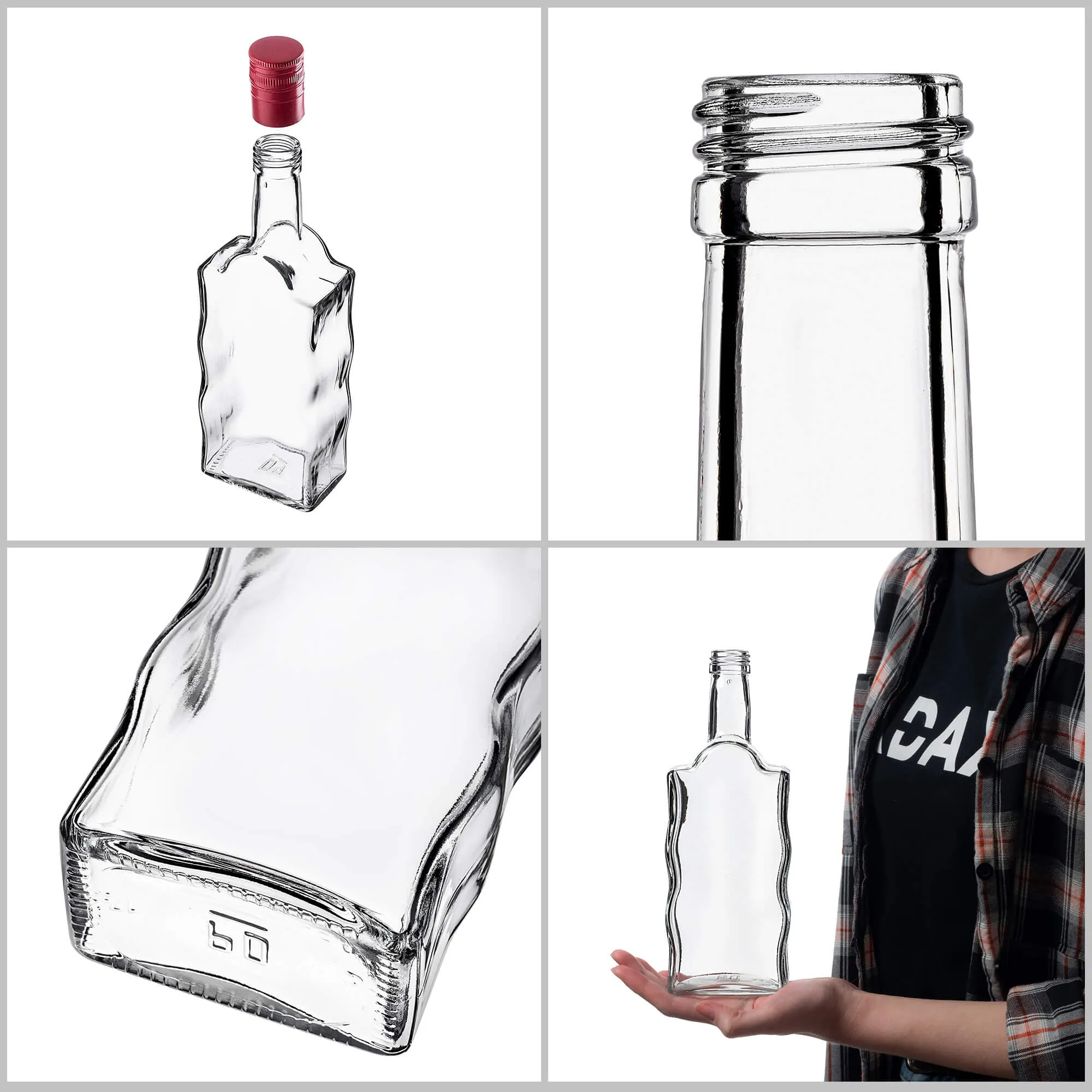 Fala stiklinis tinktūros buteliukas 500 ml su ilgu raudonu dangteliu 1 vnt.