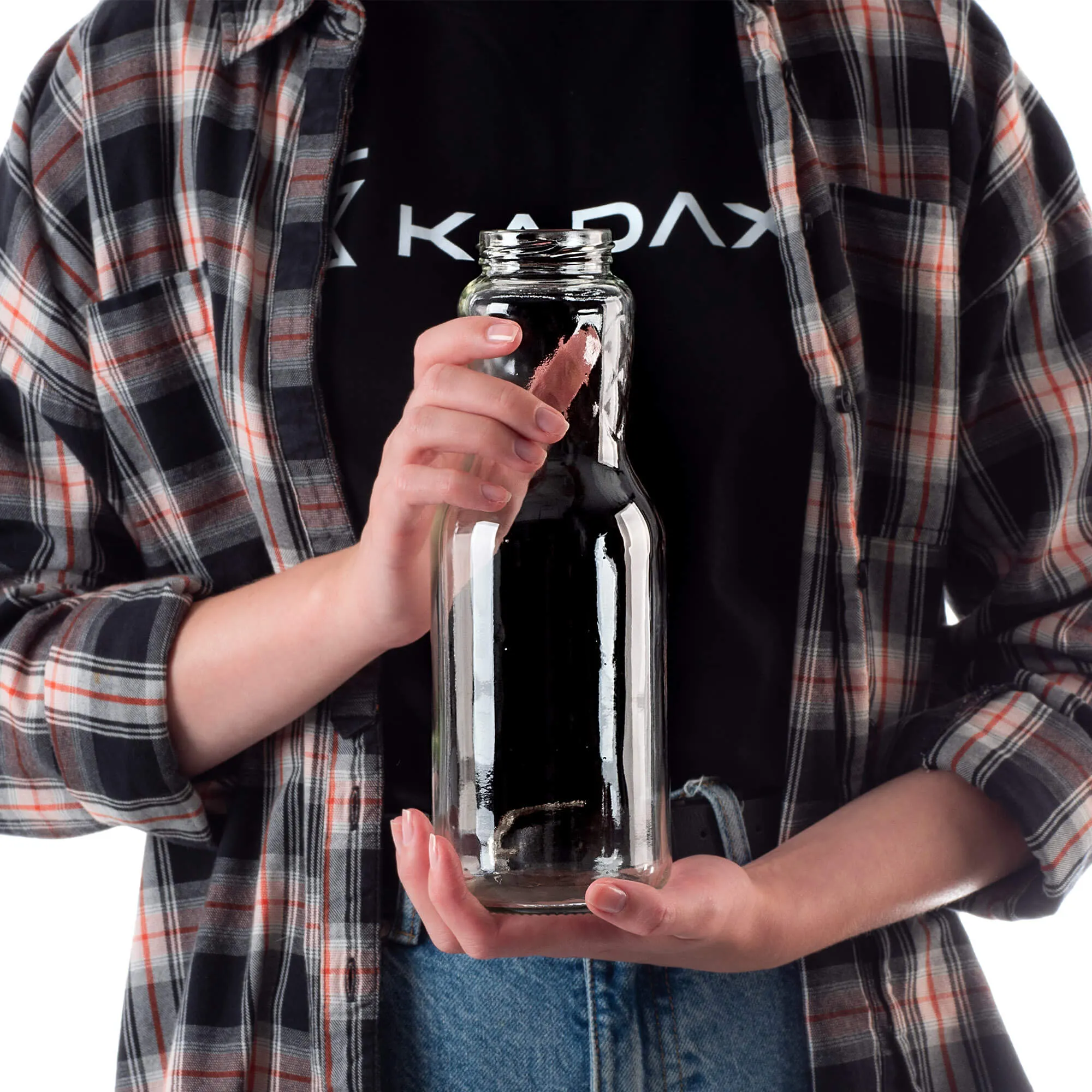 Stikliniai buteliai Sorga sultims 1L + dangteliai FI53 auksiniai 3 vnt.