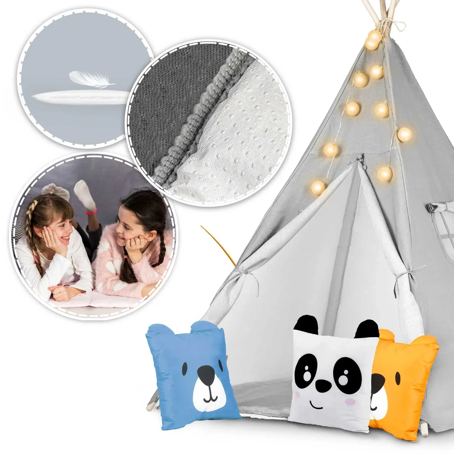 „Nukido“ vaikiška palapinė su šviesomis – pilka - nuotrauka 1