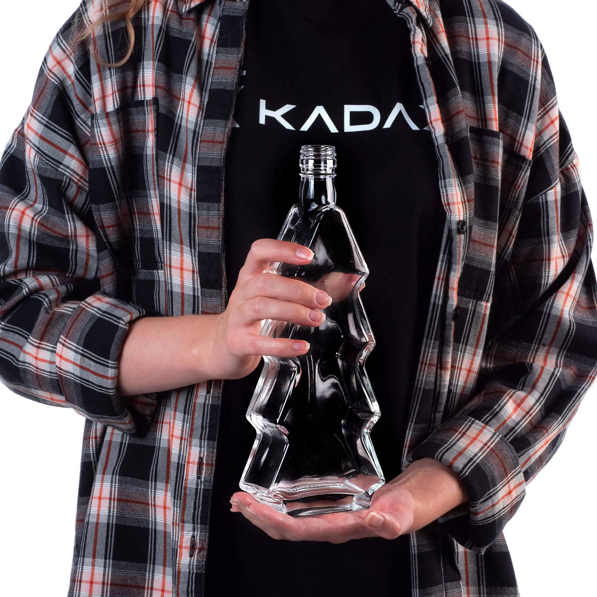 Enna kalėdinės eglutės formos stiklinis butelis 500 ml su juodu dangteliu 1 vnt.