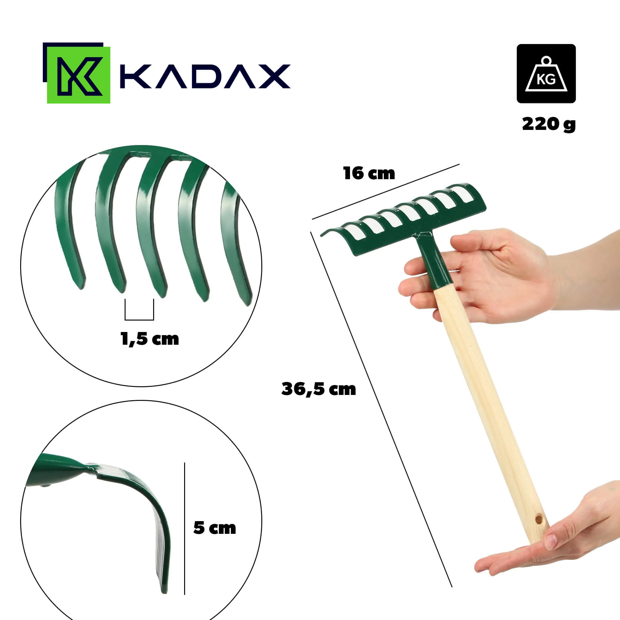 Metalinis grėblys 36 x 16 cm, žalias