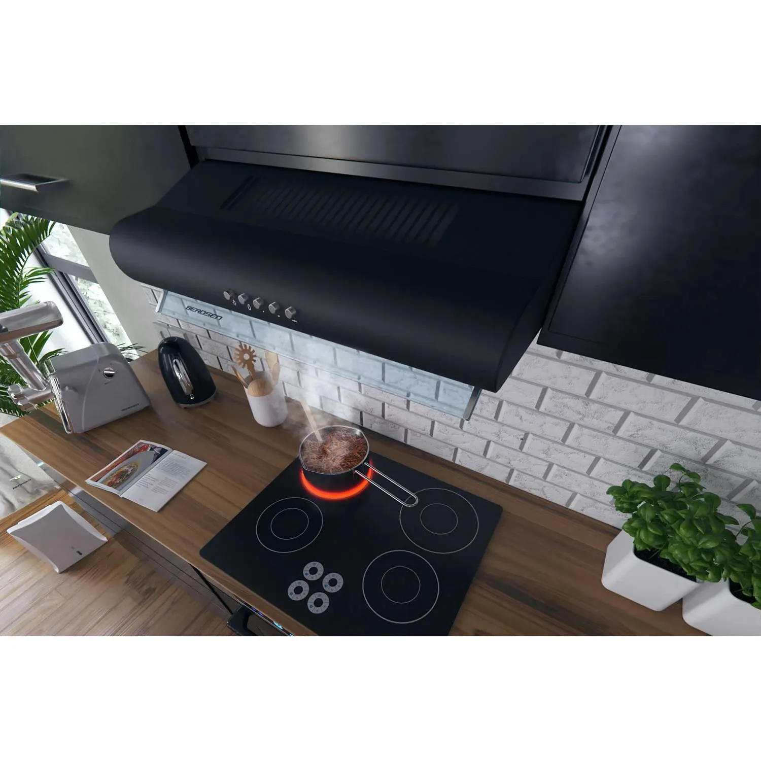 Po spintele montuojamas virtuvės gartraukis – 60 cm absorbcinis Berdsen BE-10-A juodas - nuotrauka 1